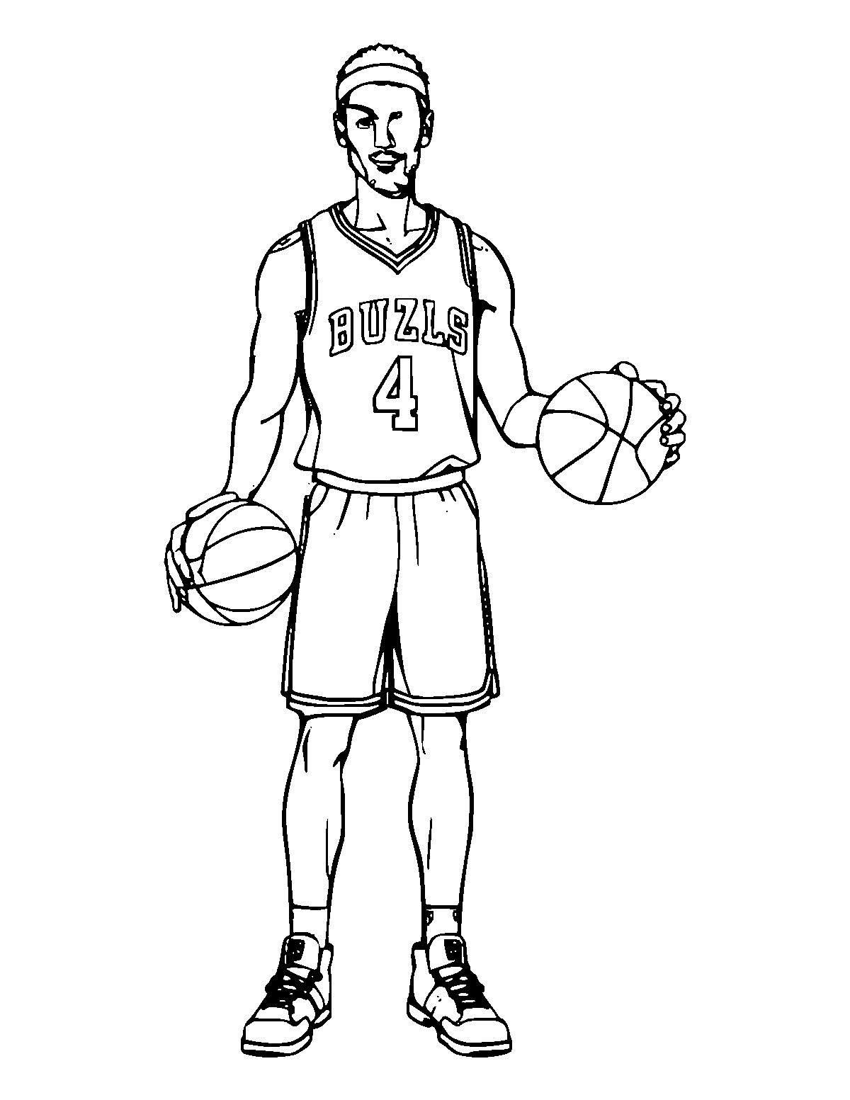 Line-art coloring page of Basketball Player, medium outlines, centered