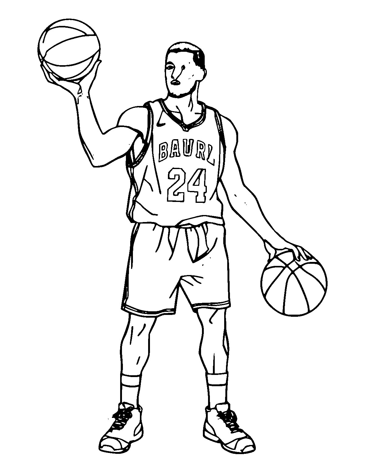 Line-art coloring page of Basketball Player, medium outlines, centered