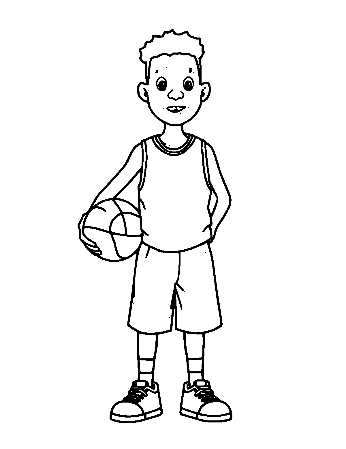 Line-art coloring page of Basketball Player, medium outlines, centered