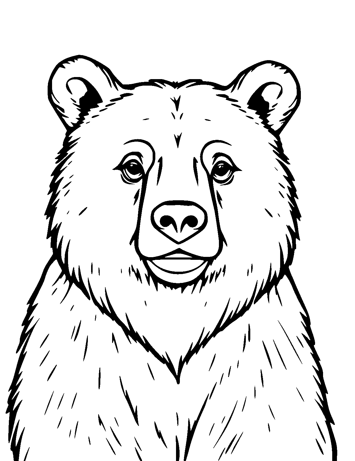 Line-art coloring page of Bear, medium outlines, centered