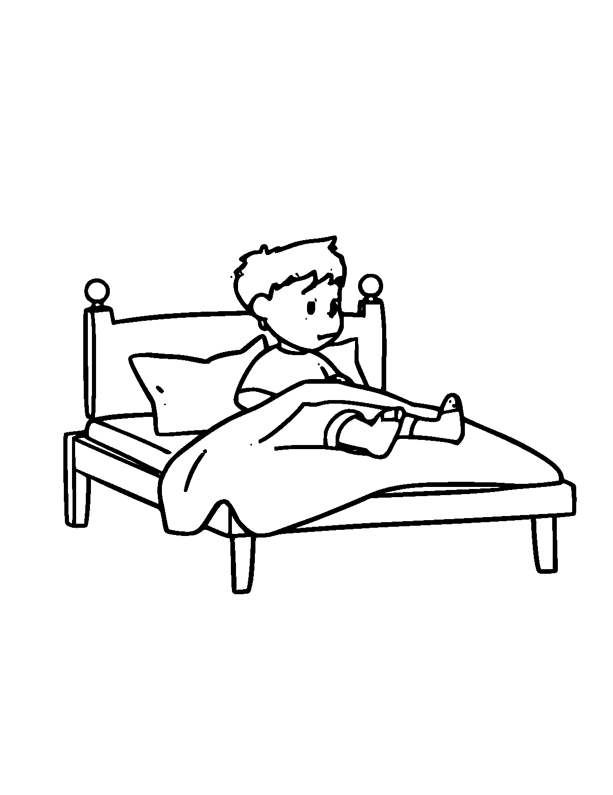 Line-art coloring page of Bed, medium outlines, centered