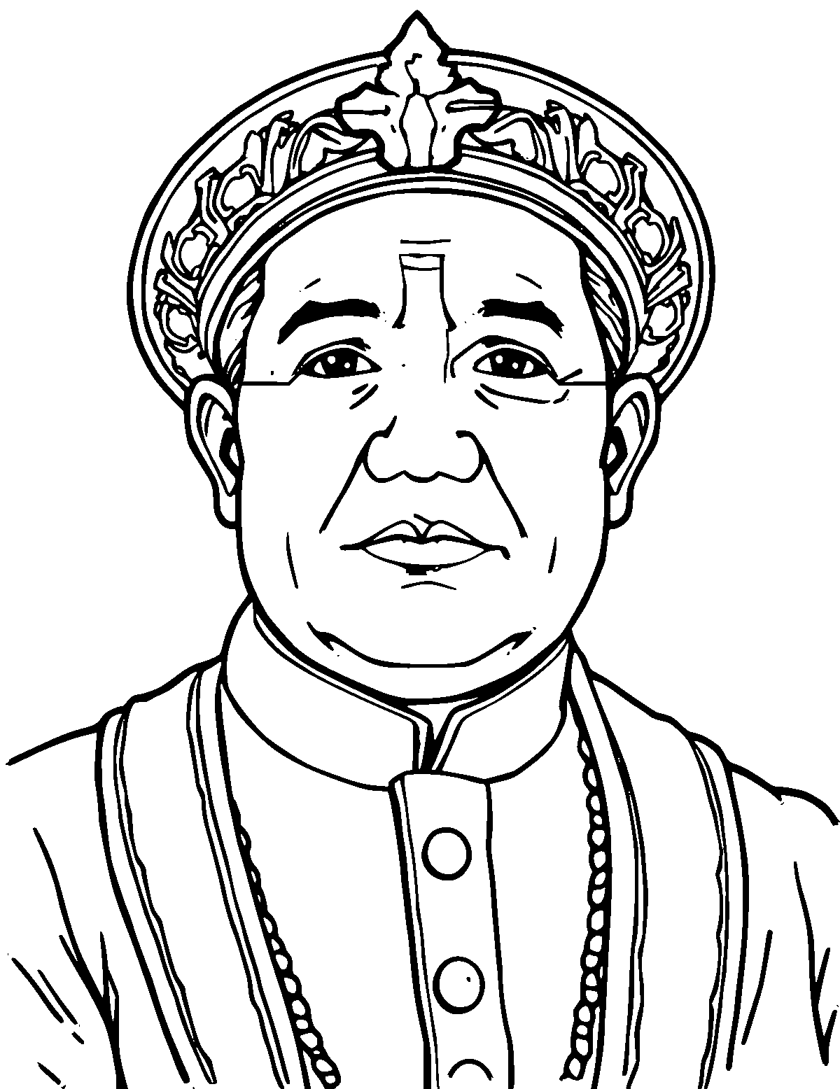 Line-art coloring page of Benito Juarez, medium outlines, centered