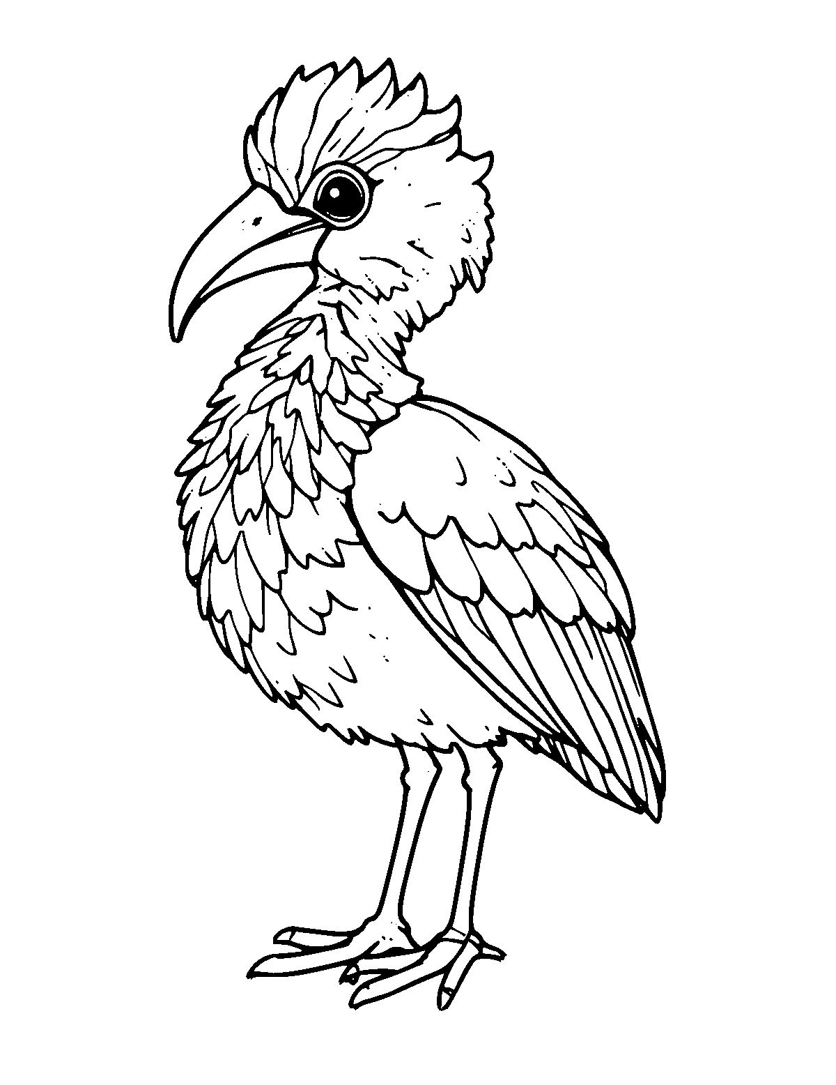 Line-art coloring page of Bennu Bird, medium outlines, centered