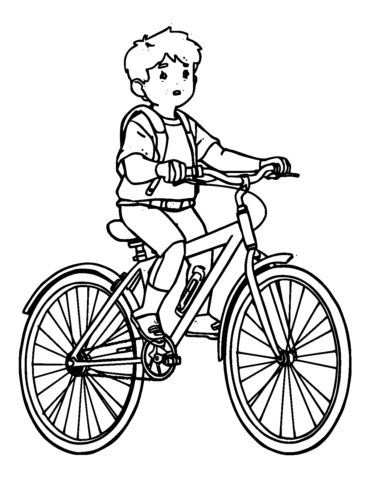 Line-art coloring page of Bicycle, medium outlines, centered