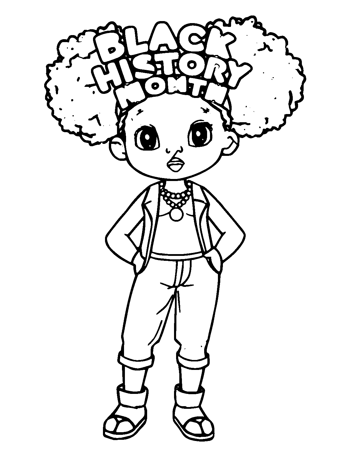 Line-art coloring page of Black History Month, medium outlines, centered
