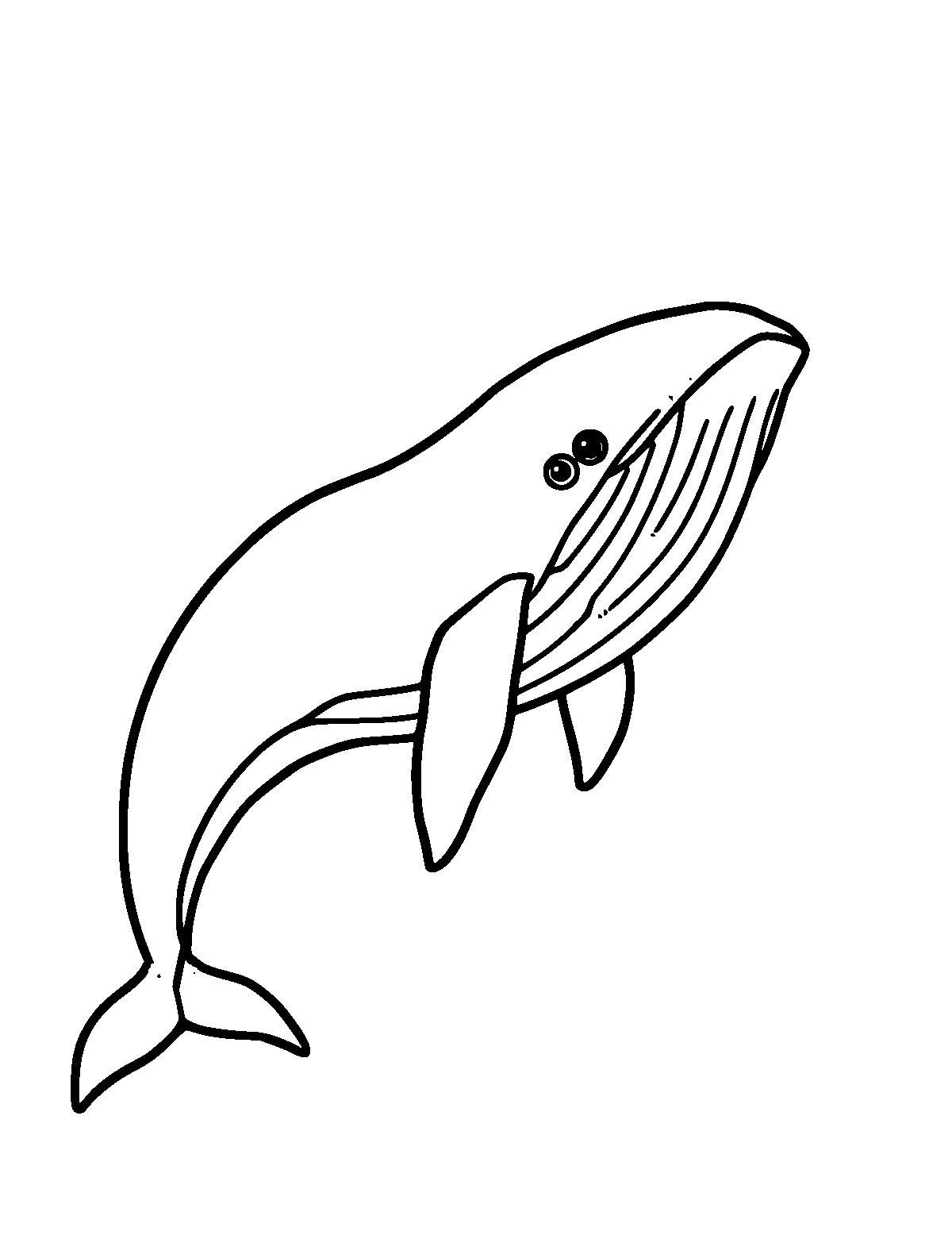 Line-art coloring page of Blue Whale, thick outlines, centered
