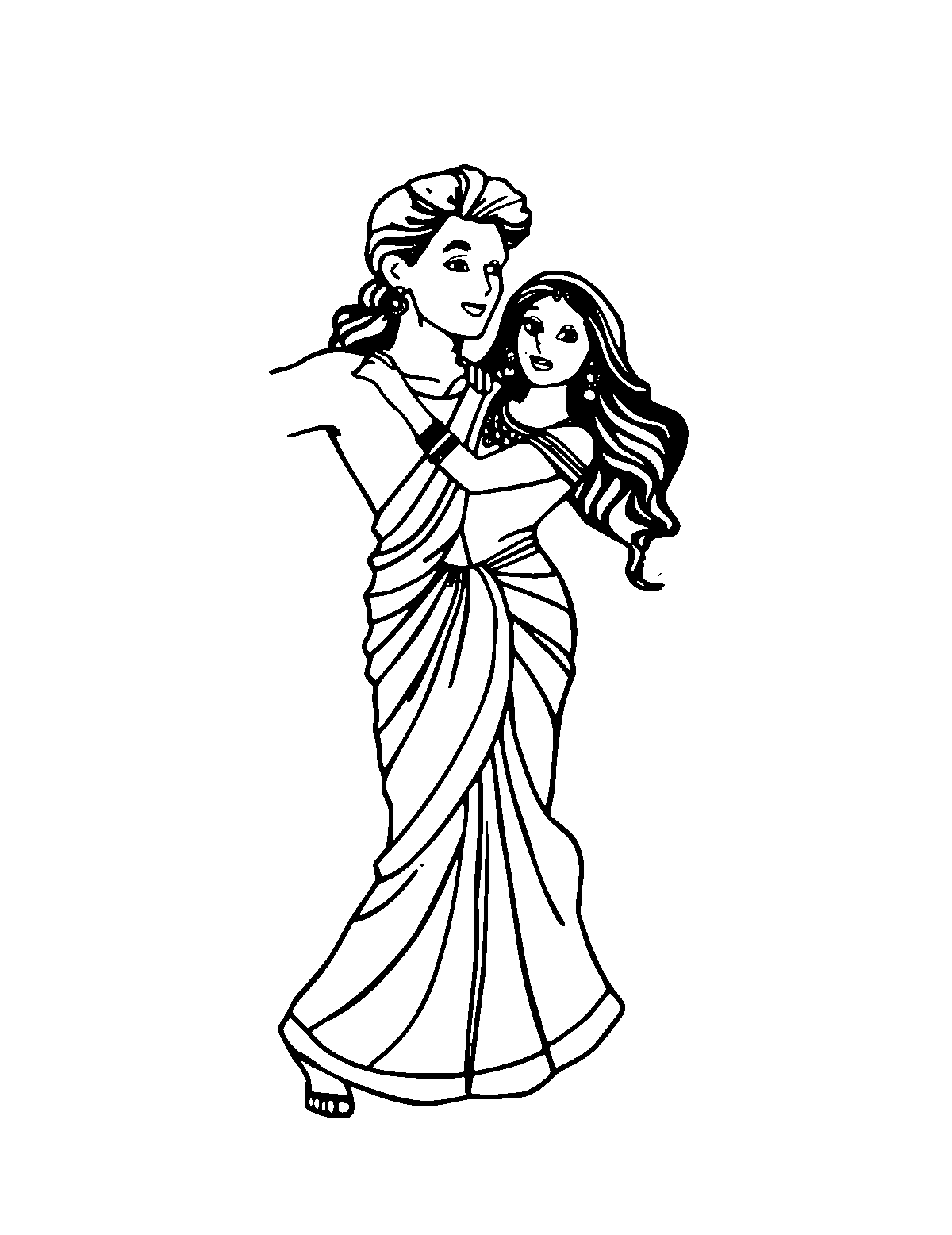 Line-art coloring page of Bollywood Dance, medium outlines, centered
