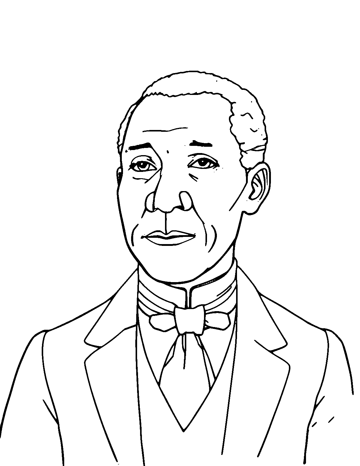 Line-art coloring page of Booker T. Washington, medium outlines, centered