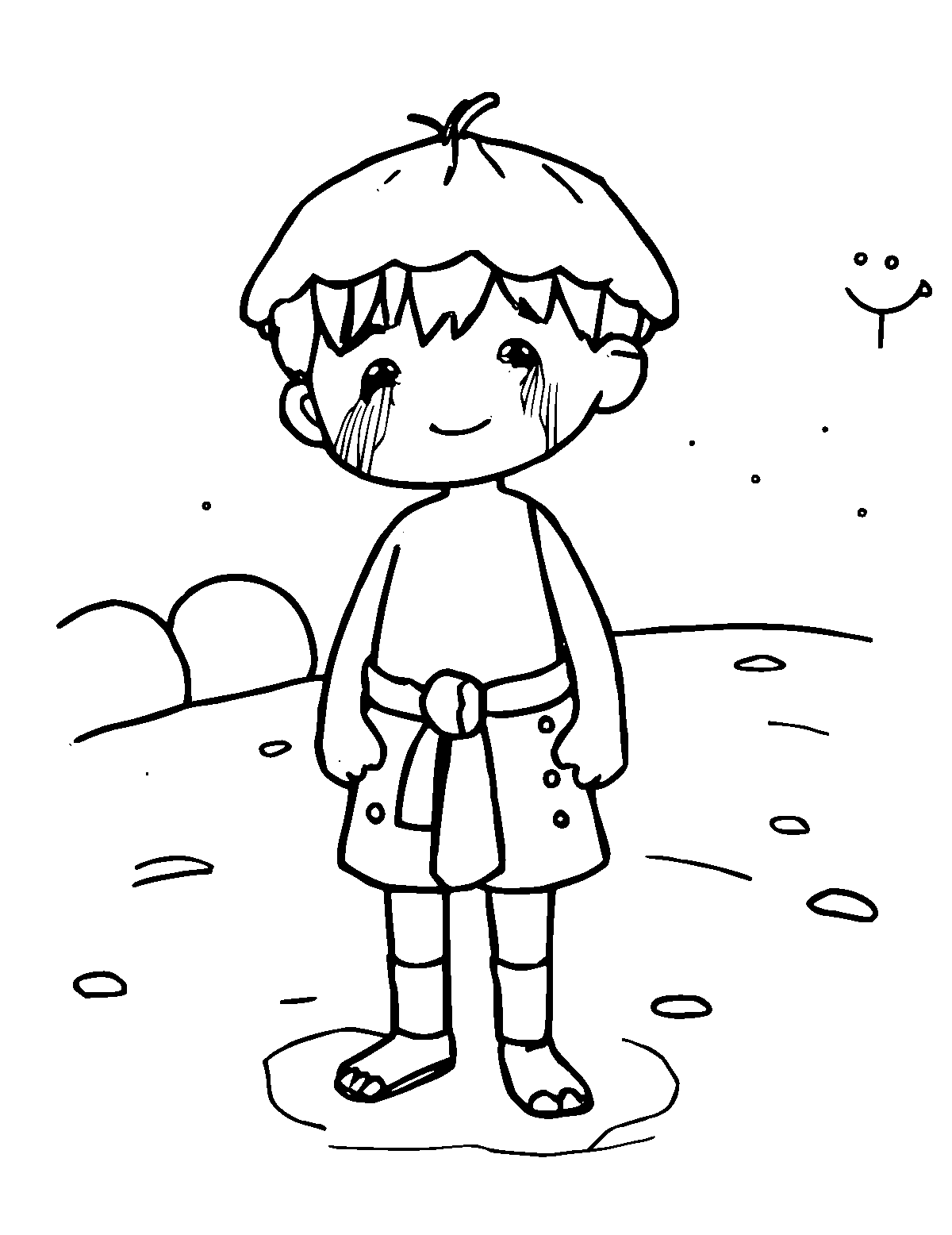 Line-art coloring page of Boryeong Mud Festival, medium outlines, centered