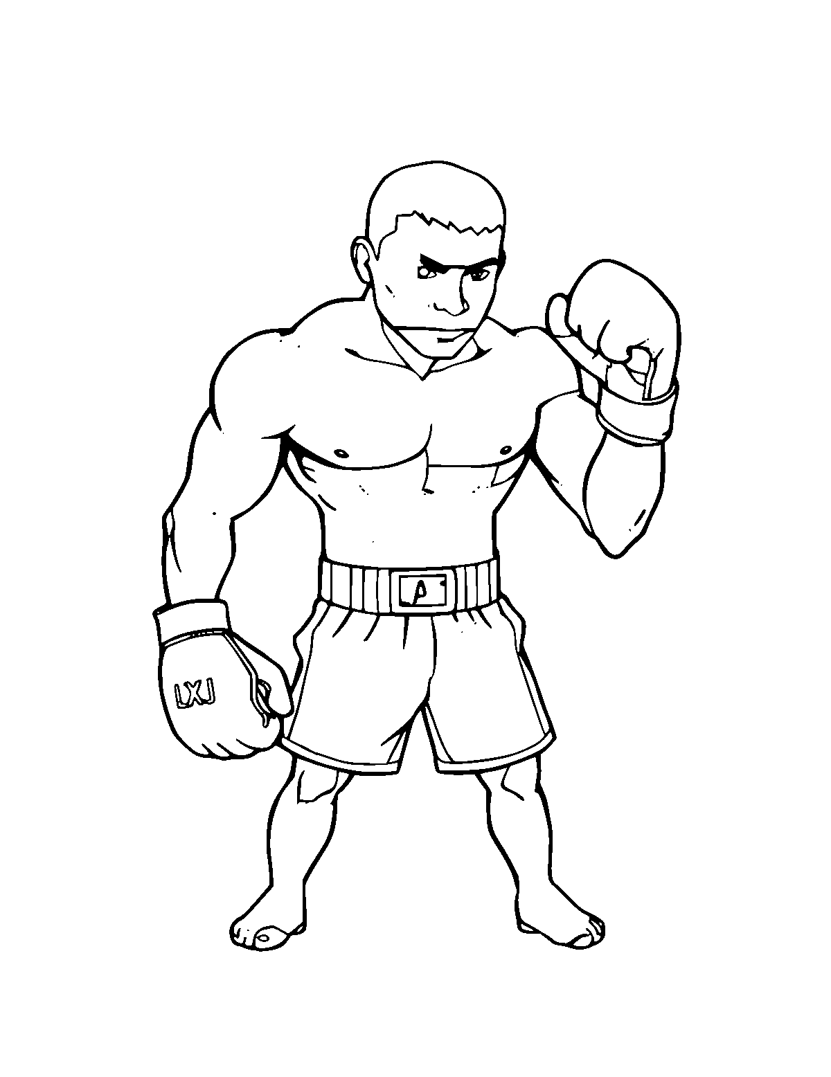 Line-art coloring page of Boxer, medium outlines, centered