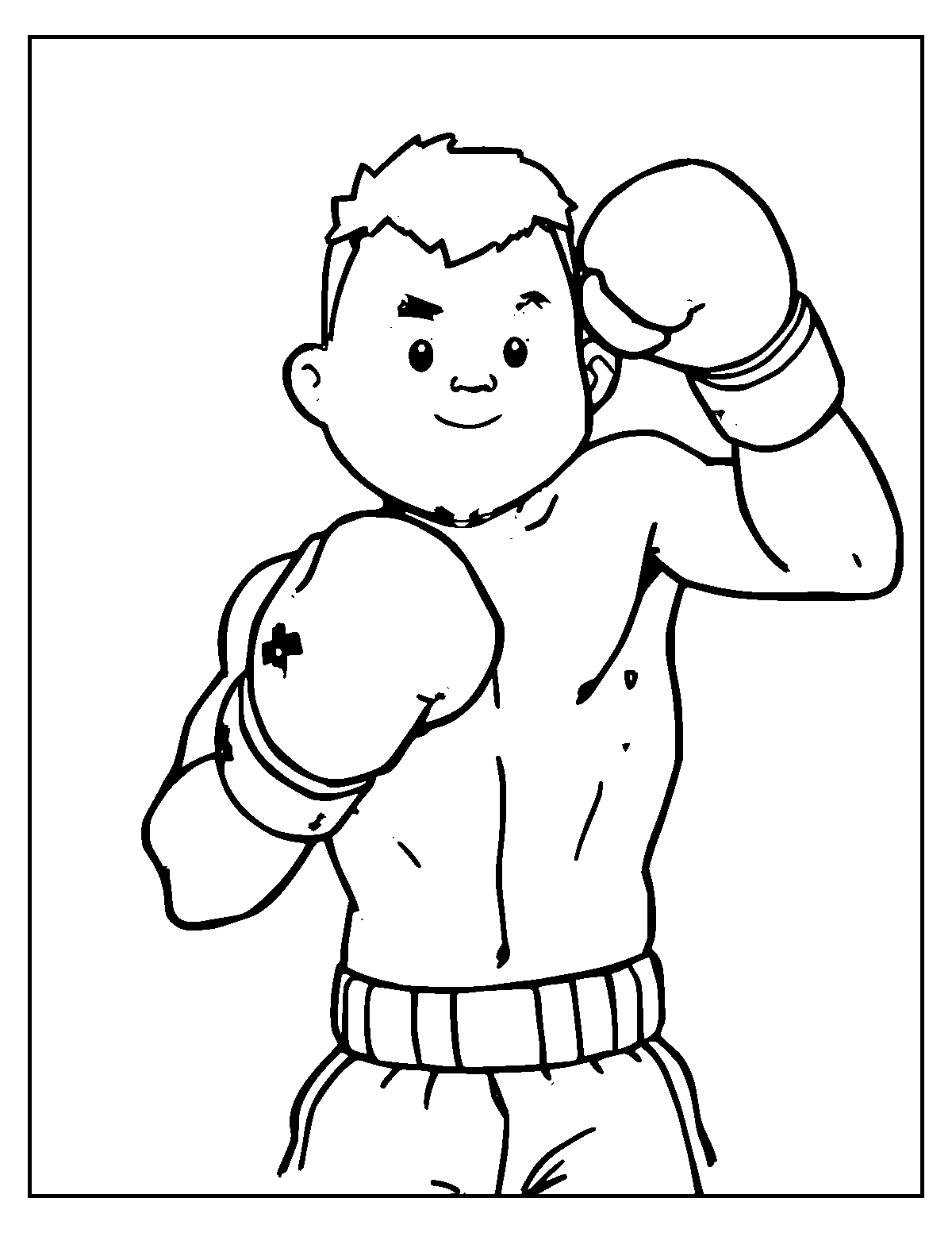 Line-art coloring page of Boxer, thick outlines, centered