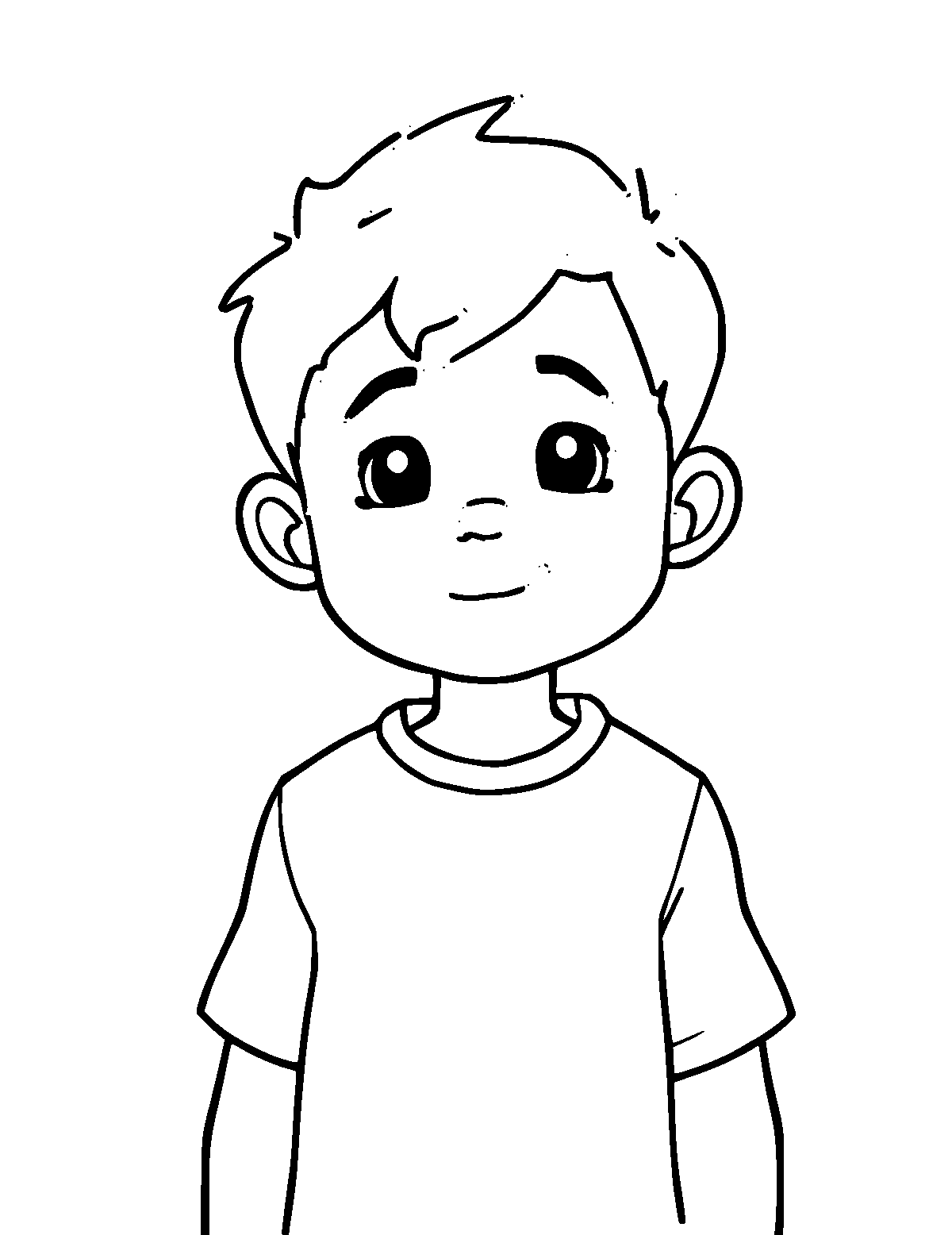 Line-art coloring page of Boy, thick outlines, centered