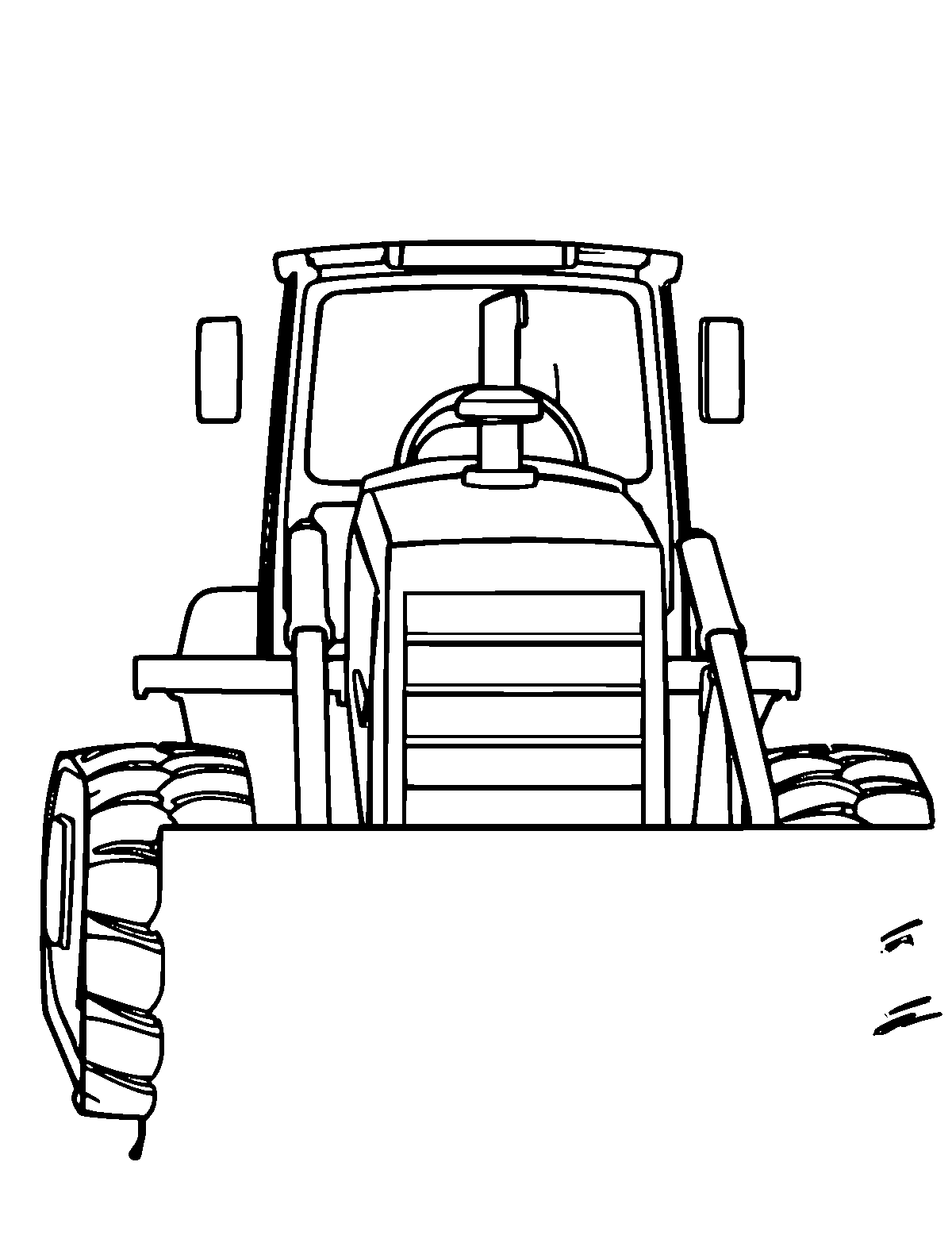Line-art coloring page of Bulldozer, medium outlines, centered