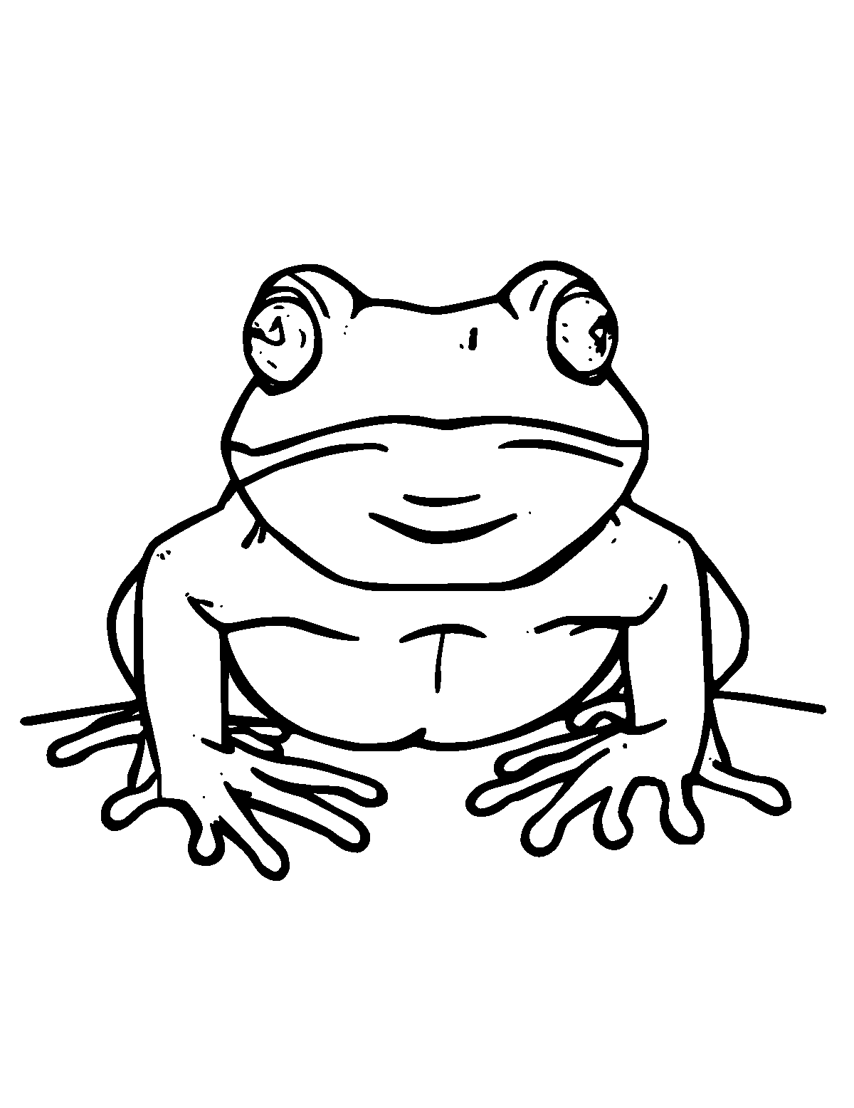 Line-art coloring page of Bullfrog, thick outlines, centered