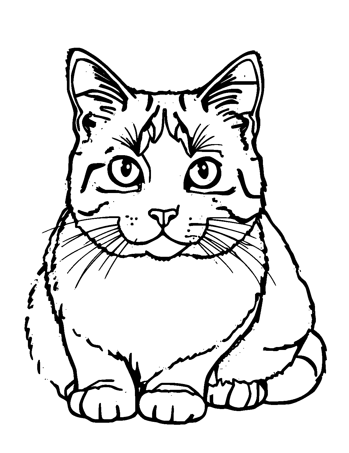 Line-art coloring page of Calico Cat, medium outlines, centered