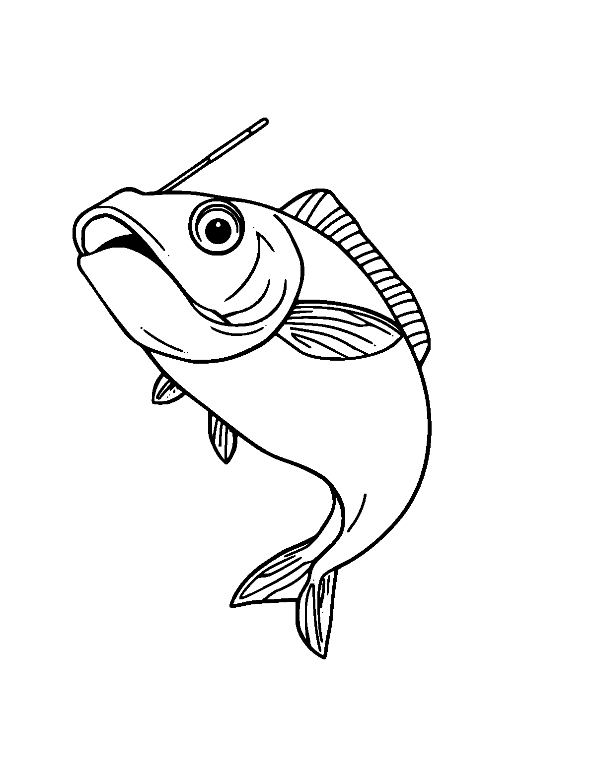 Line-art coloring page of Catfish, medium outlines, centered