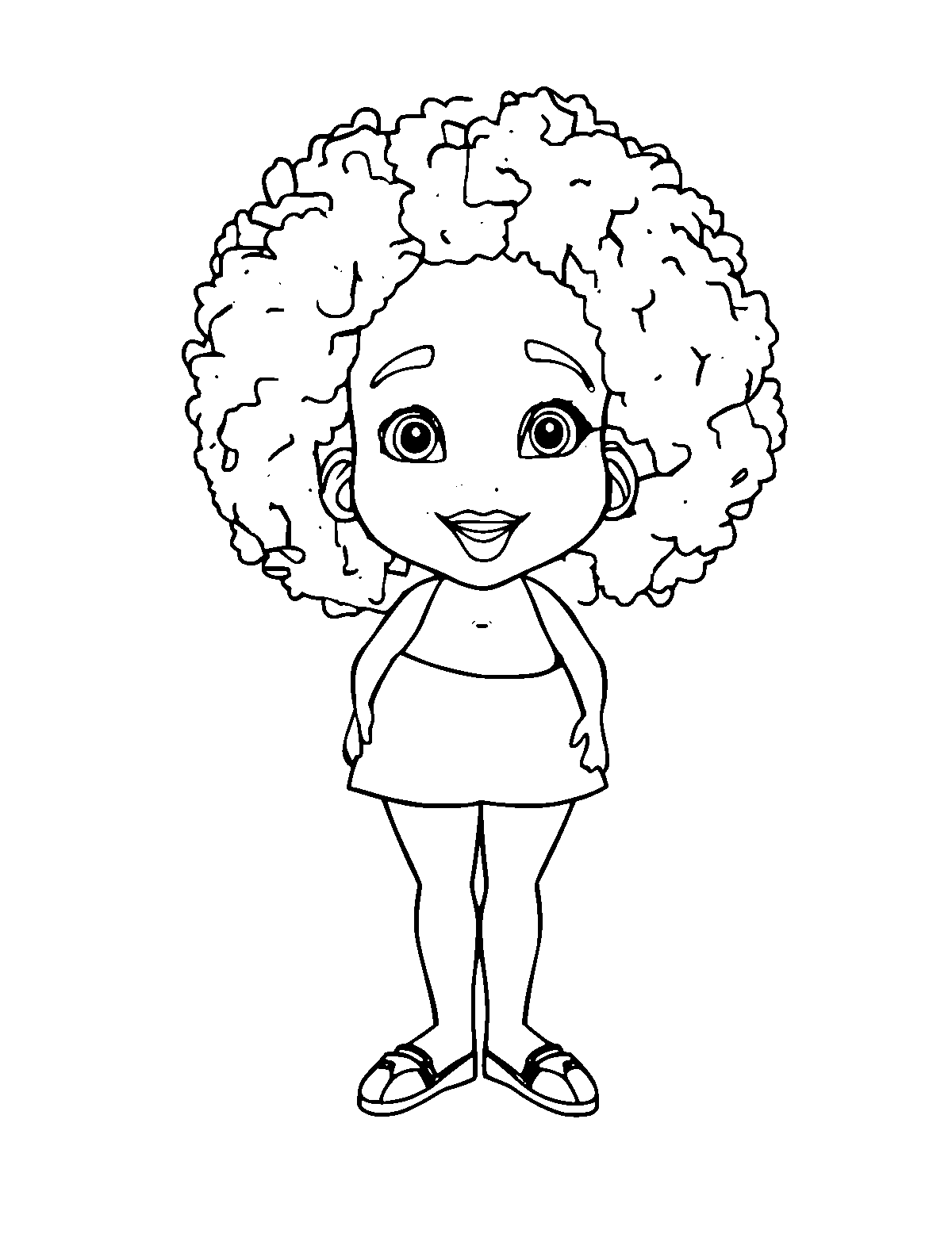 Line-art coloring page of Celia Cruz, medium outlines, centered