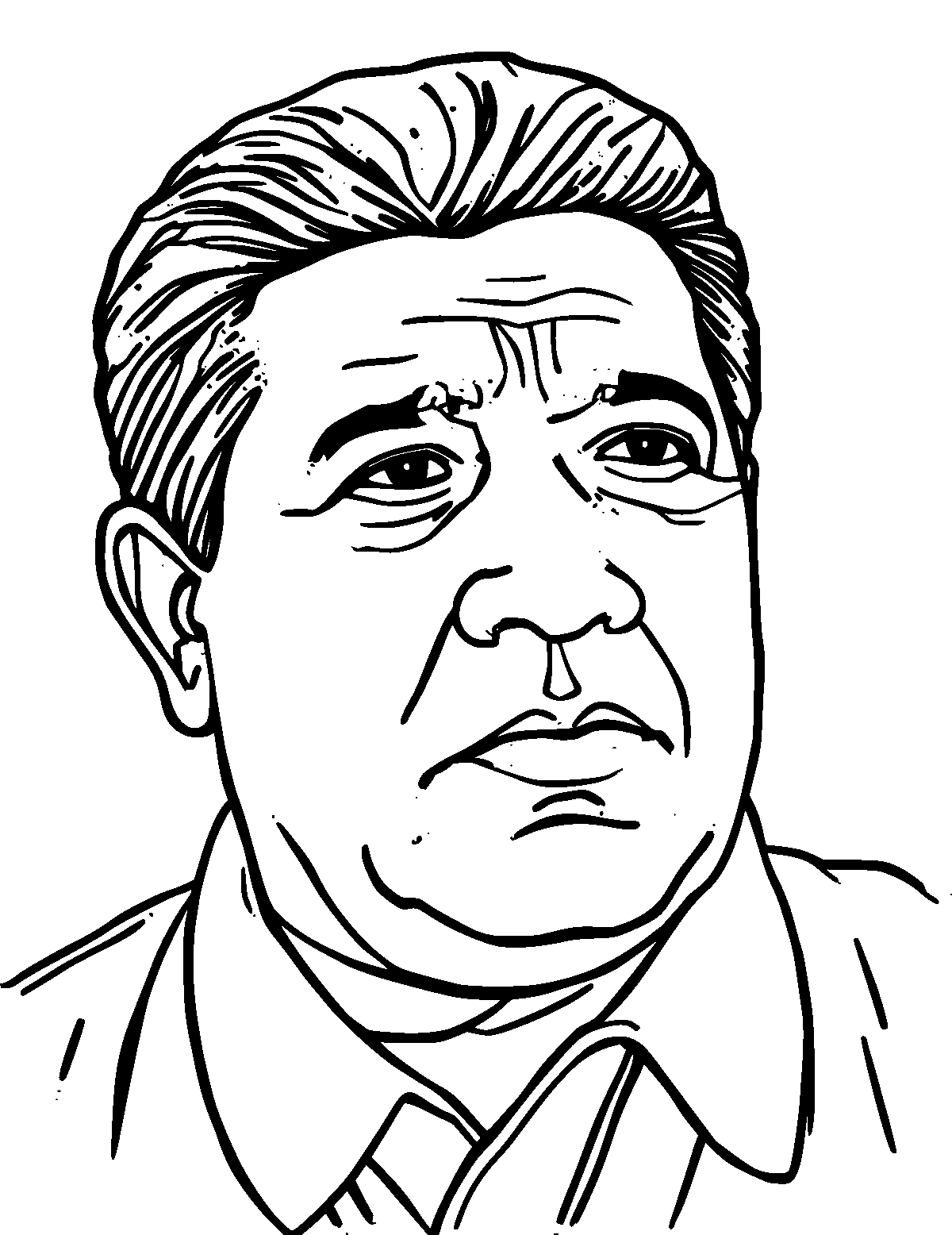 Line-art coloring page of Cesar Chavez, thick outlines, centered