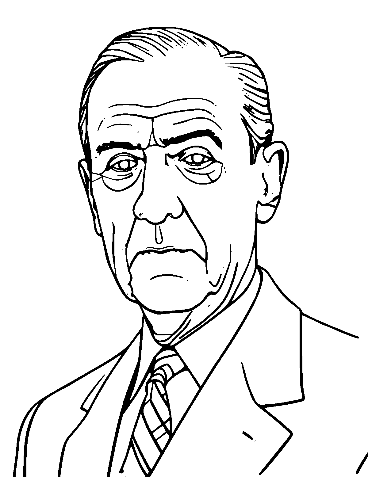 Line-art coloring page of Charles De Gaulle, medium outlines, centered