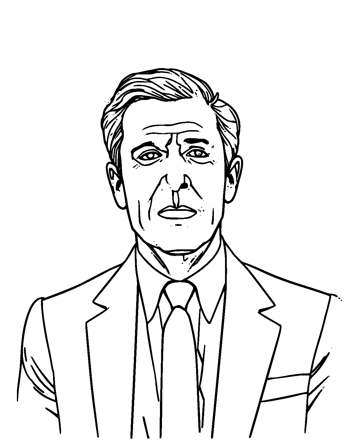 Line-art coloring page of Charles Lindbergh, medium outlines, centered