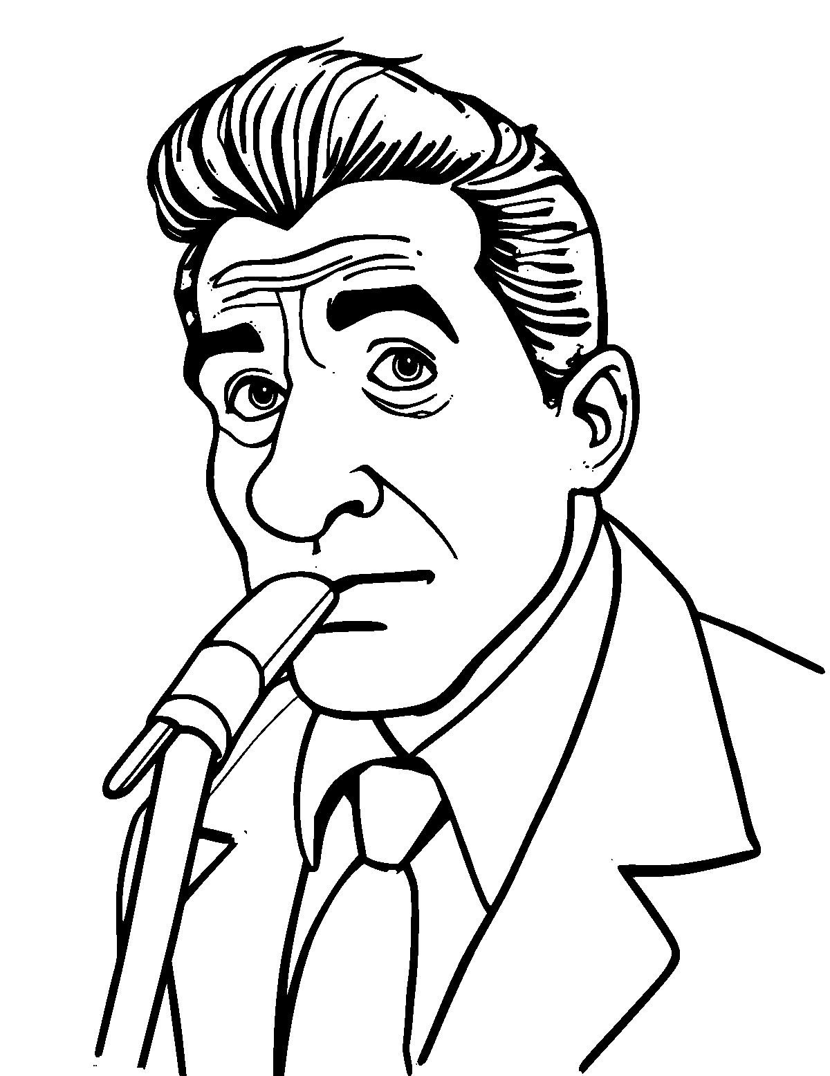 Line-art coloring page of Charlie Parker, thick outlines, centered