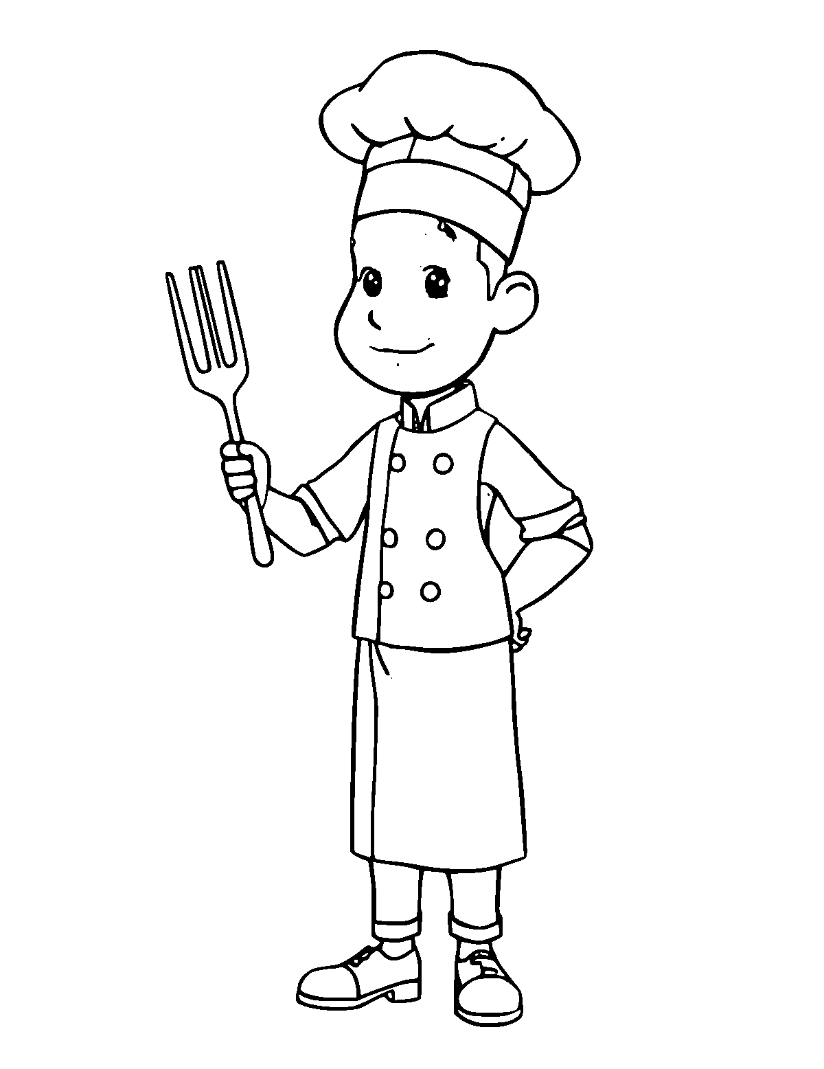Line-art coloring page of Chef, medium outlines, centered