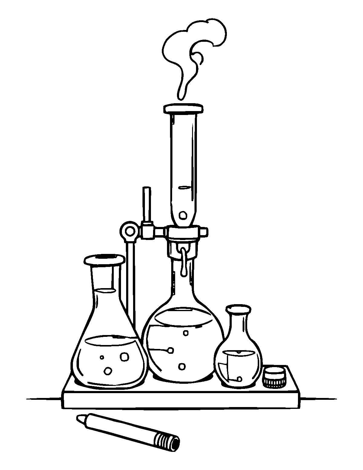 Line-art coloring page of Chemistry Set, medium outlines, centered