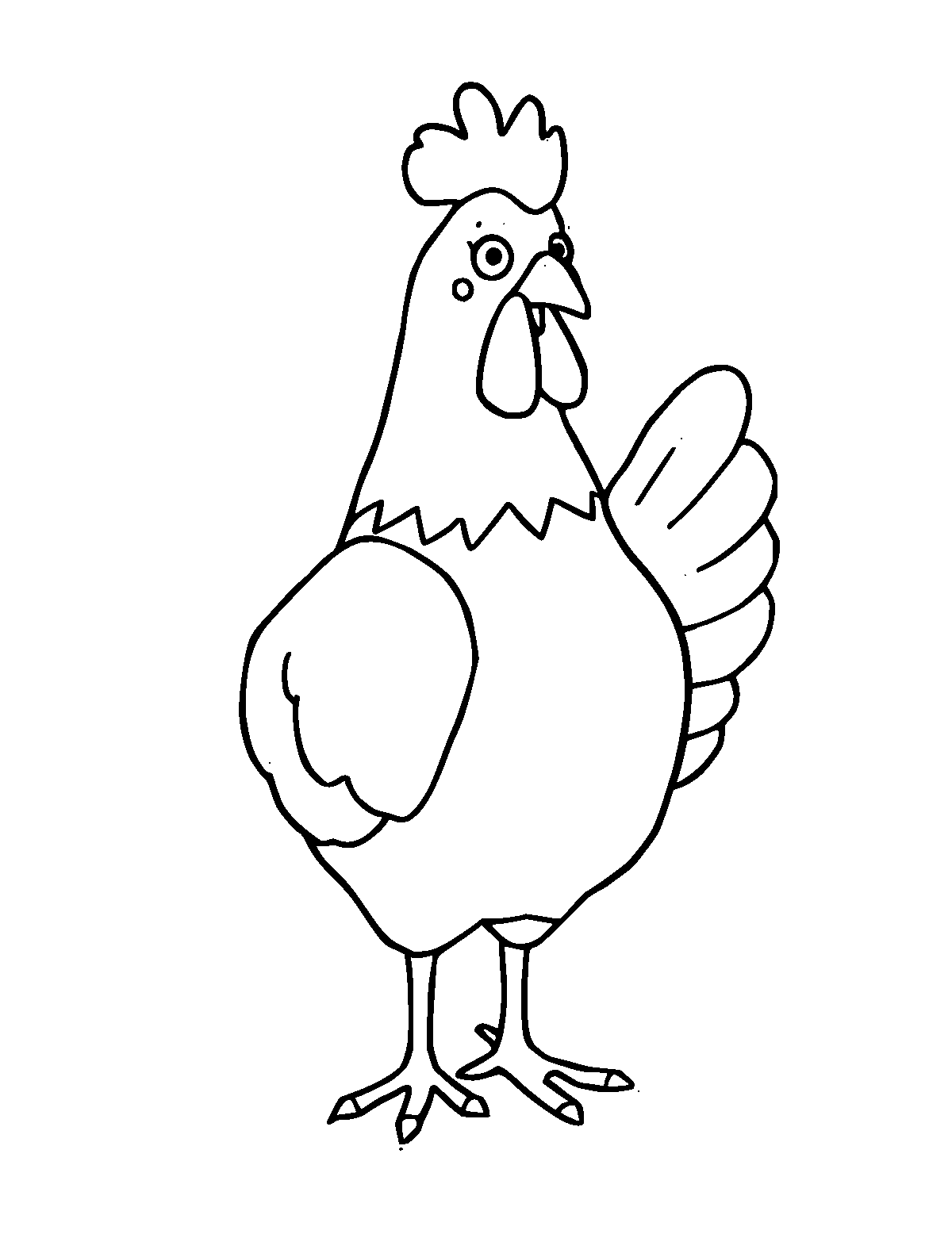 Line-art coloring page of Chicken, medium outlines, centered