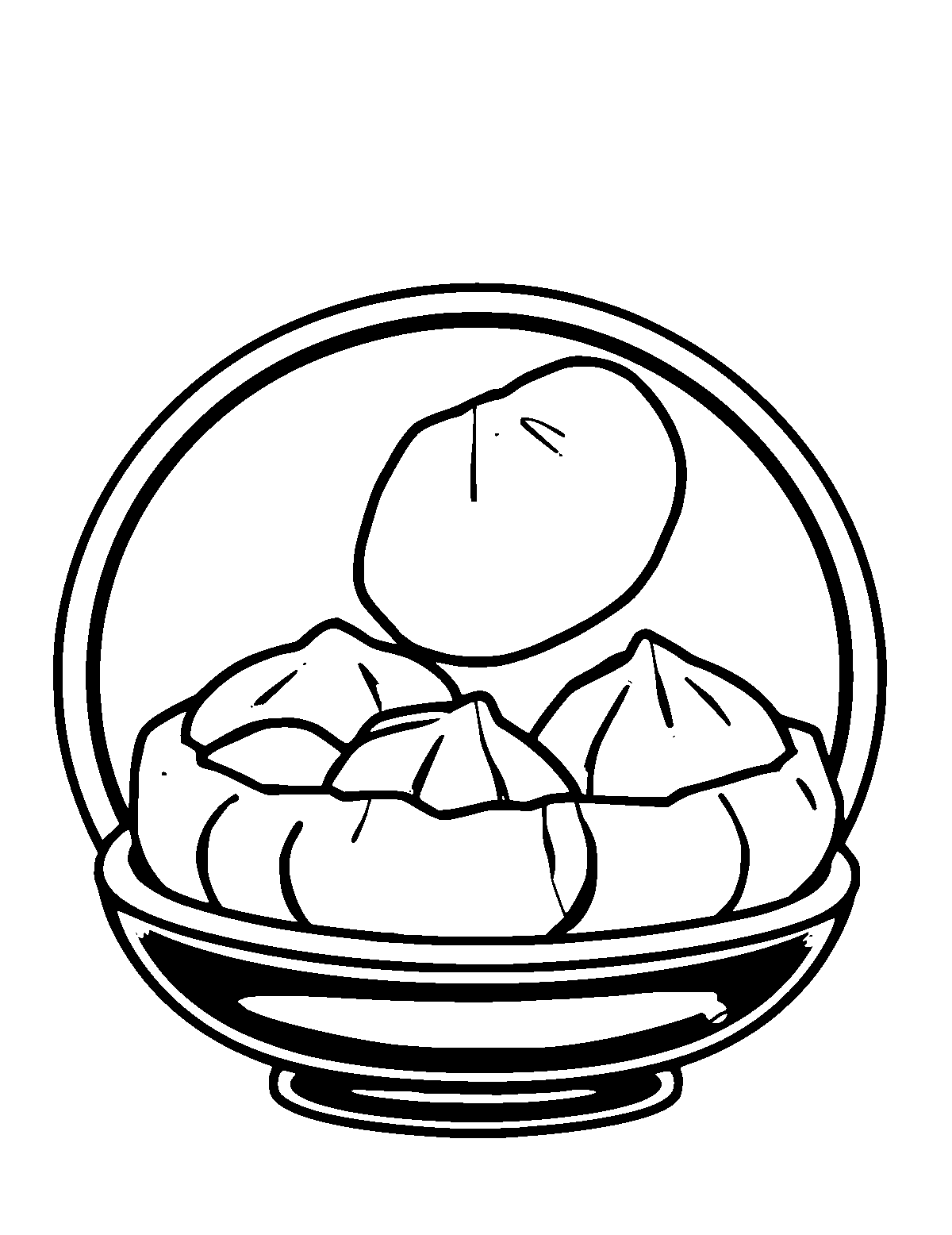 Line-art coloring page of Chinese Dim Sum, thick outlines, centered