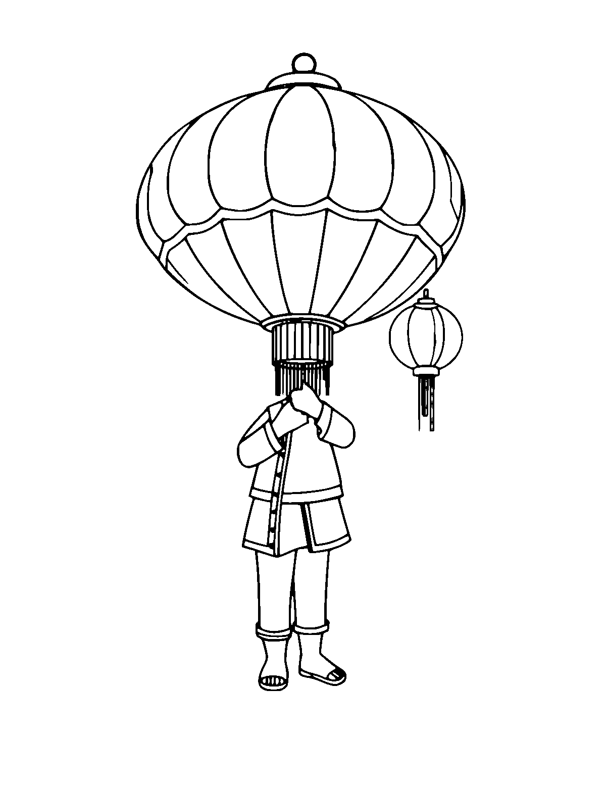 Line-art coloring page of Chinese Lantern Festival, medium outlines, centered