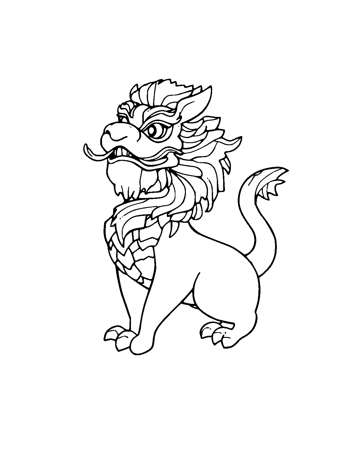 Line-art coloring page of Chinese Zodiac, medium outlines, centered