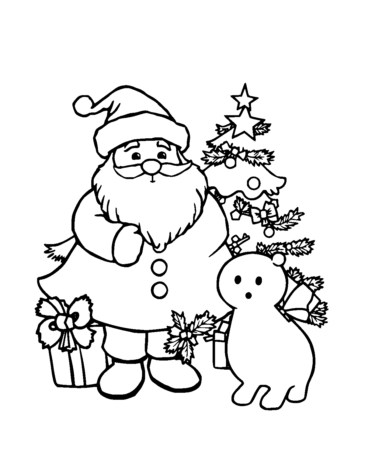 Line-art coloring page of Christmas, medium outlines, centered