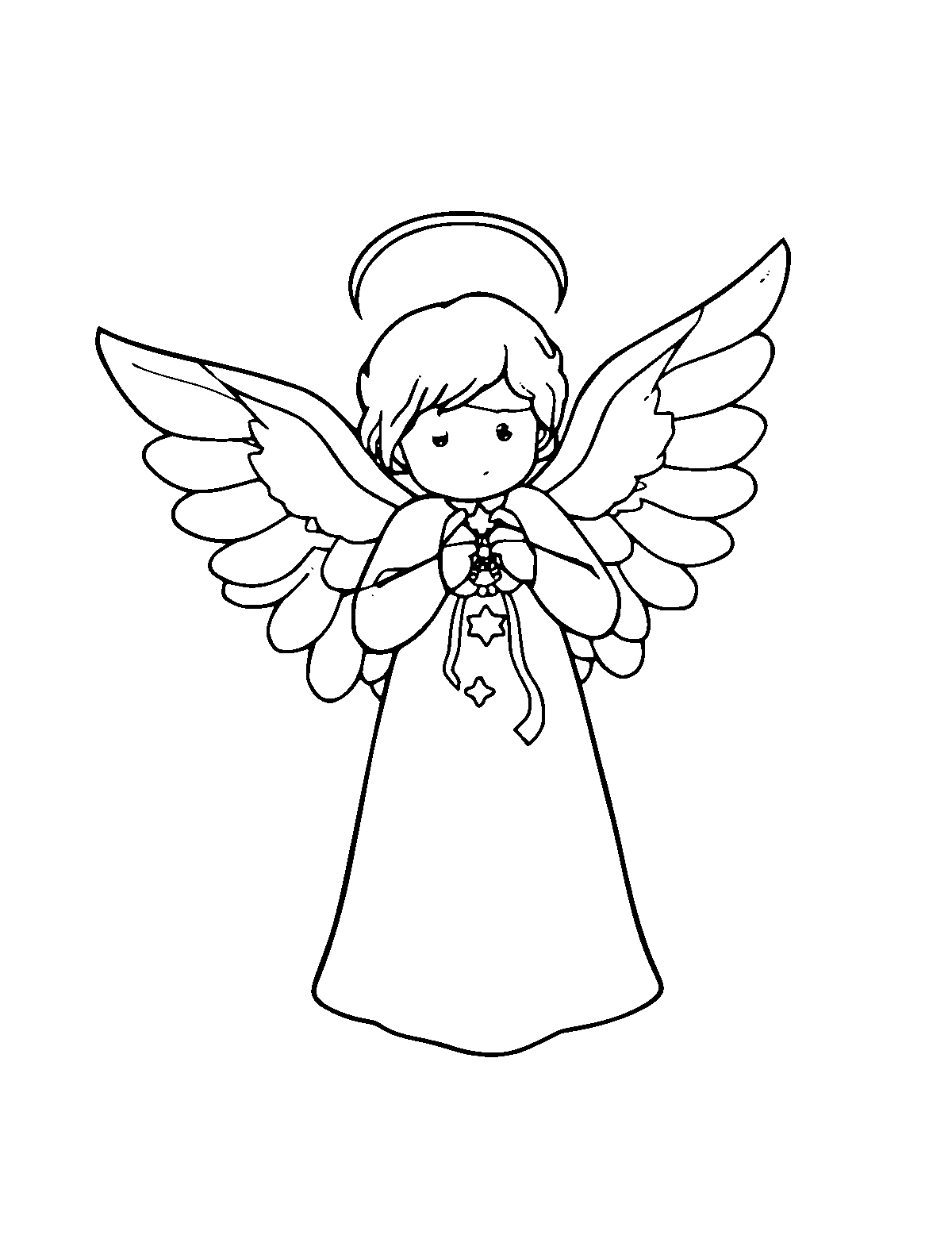 Line-art coloring page of Christmas Angel, medium outlines, centered