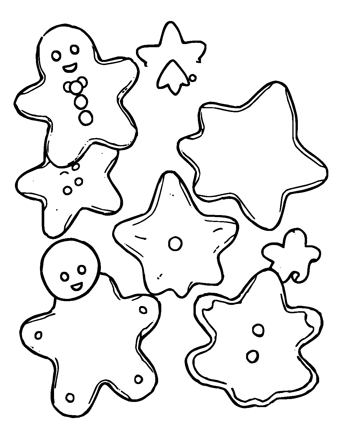 Line-art coloring page of Christmas Cookies, medium outlines, centered