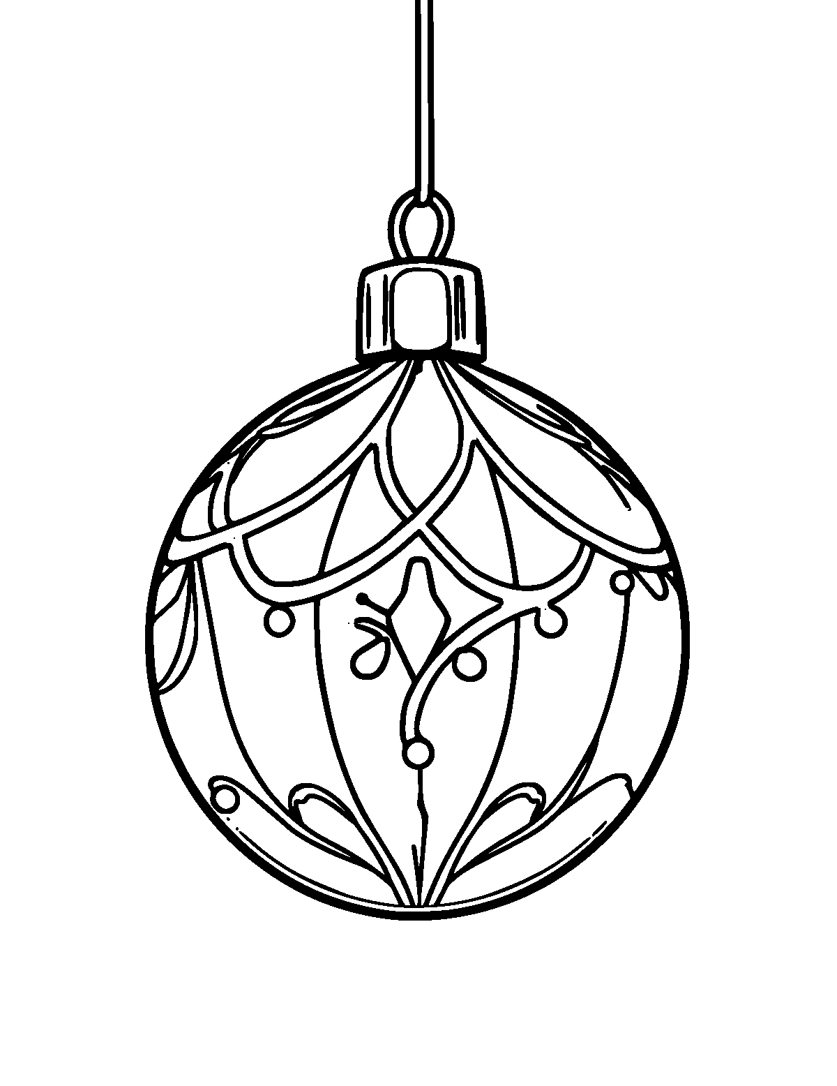 Line-art coloring page of Christmas Ornament, medium outlines, centered