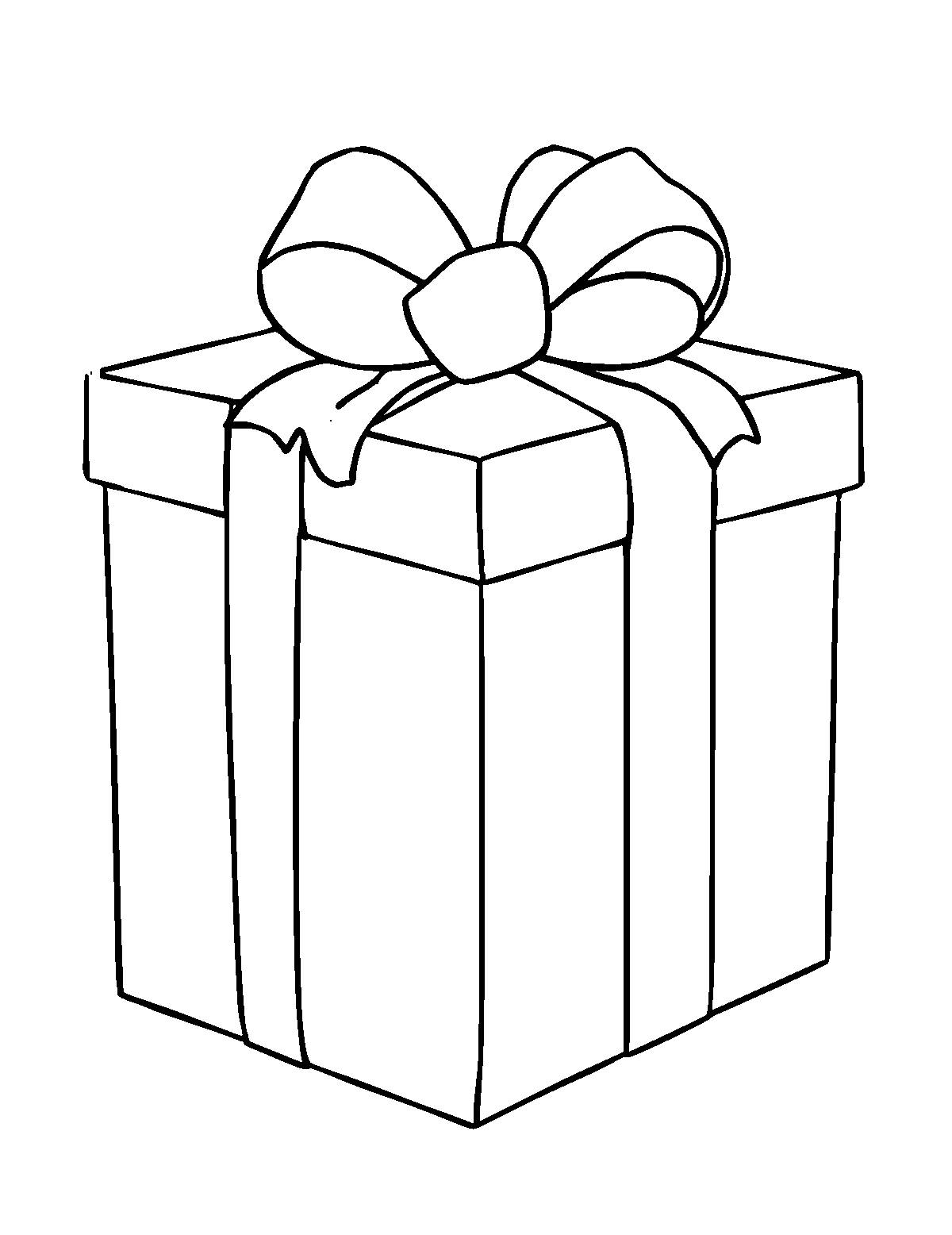 Line-art coloring page of Christmas Present, medium outlines, centered