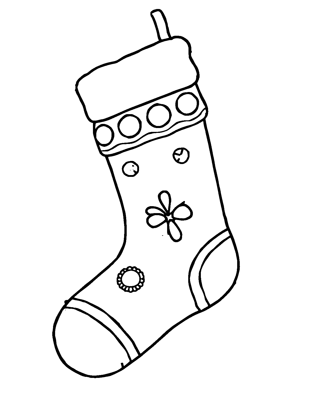 Line-art coloring page of Christmas Stocking, medium outlines, centered