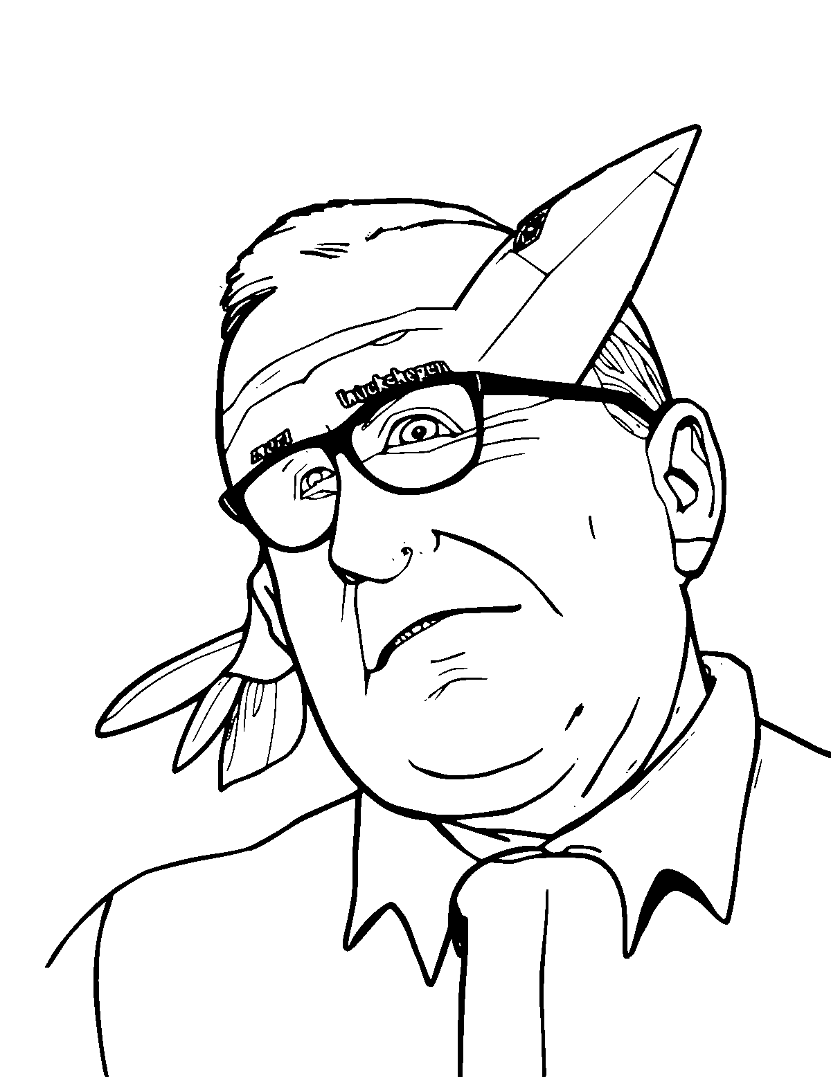 Line-art coloring page of Chuck Yeager, medium outlines, centered