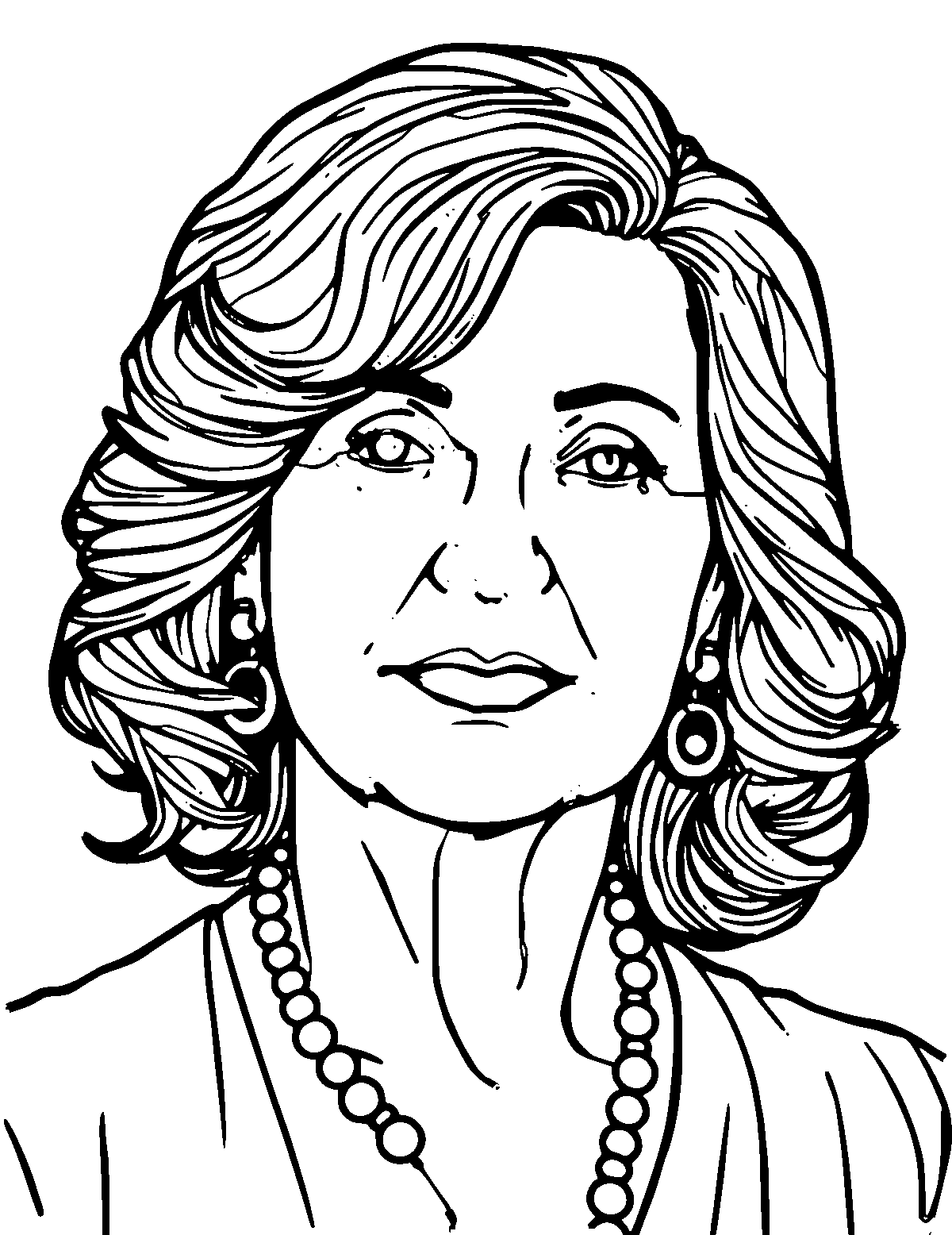 Line-art coloring page of Clara Schumann, medium outlines, centered