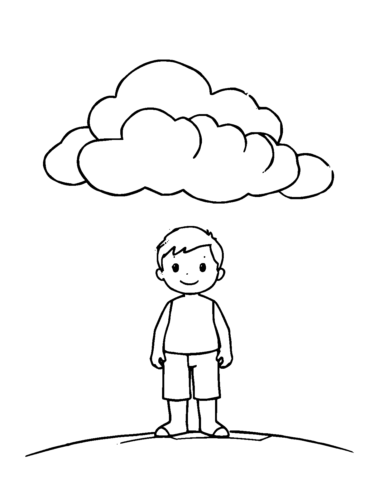 Line-art coloring page of Cloudy Sky, medium outlines, centered