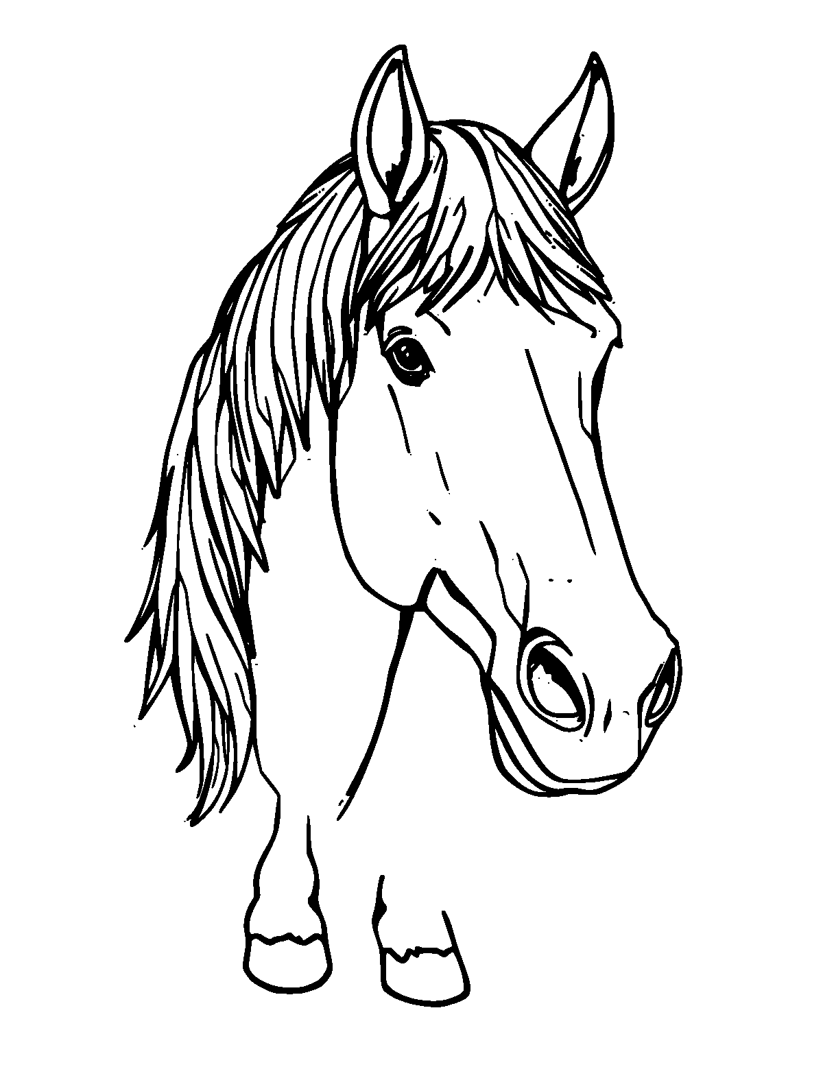 Line-art coloring page of Clydesdale Horse, medium outlines, centered