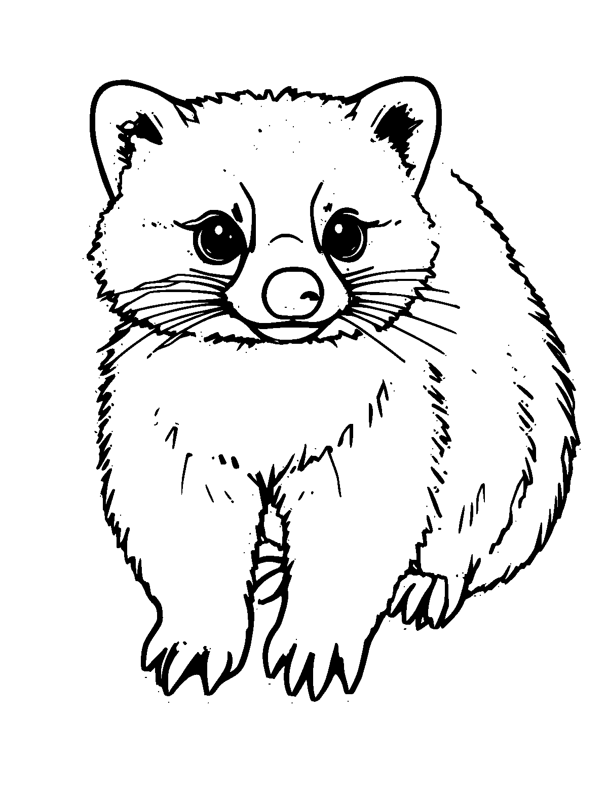 Line-art coloring page of Coati, medium outlines, centered