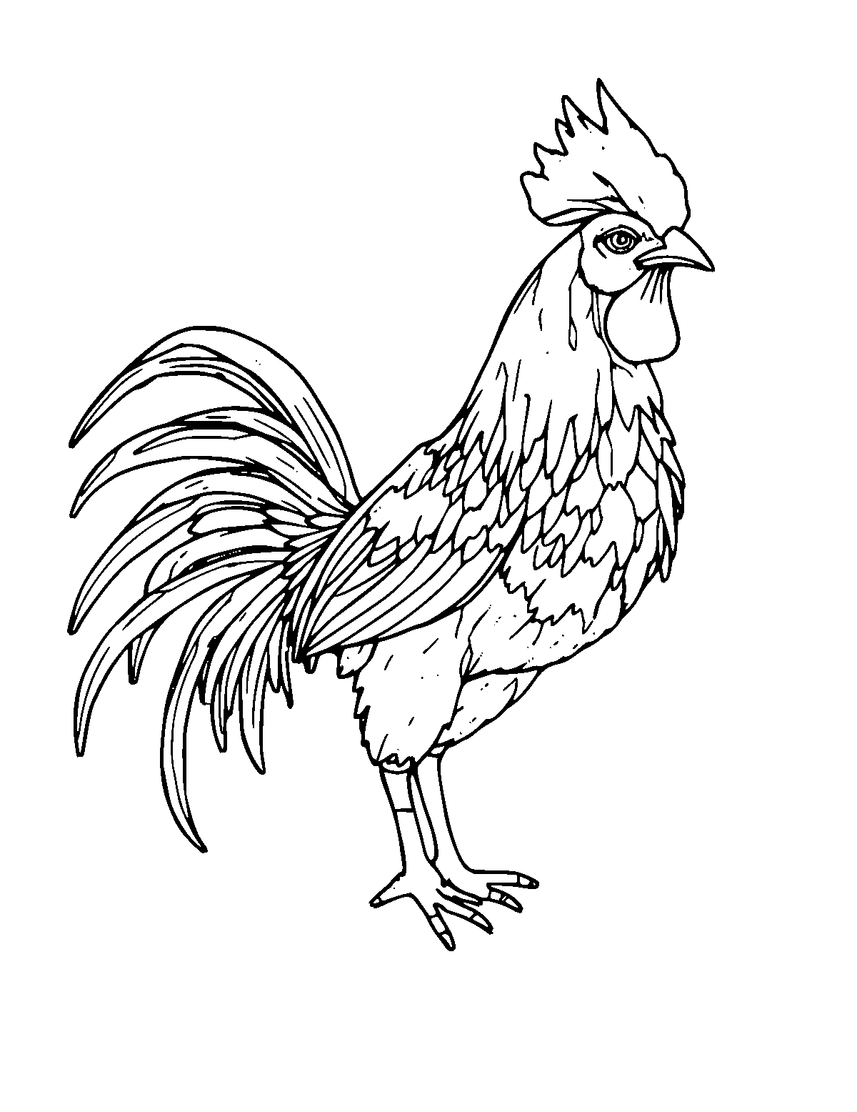 Line-art coloring page of Cockatrice, medium outlines, centered