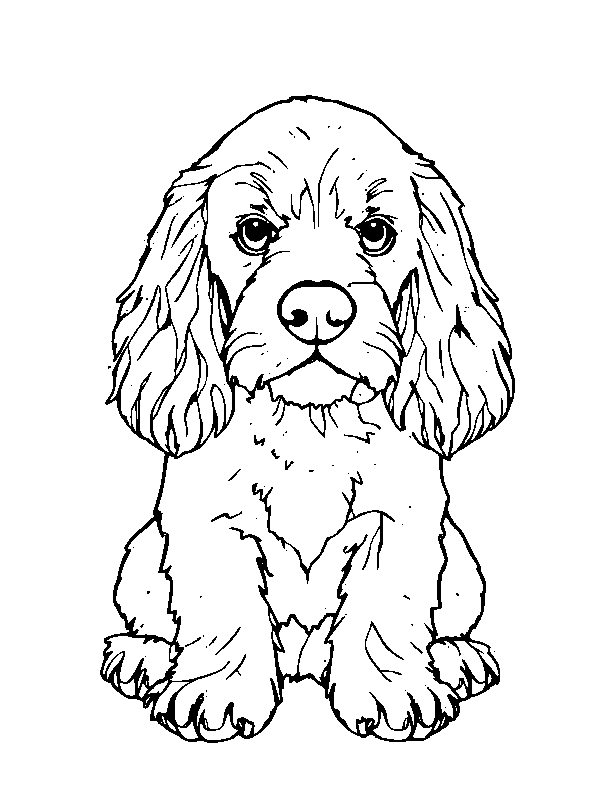 Line-art coloring page of Cocker Spaniel, medium outlines, centered