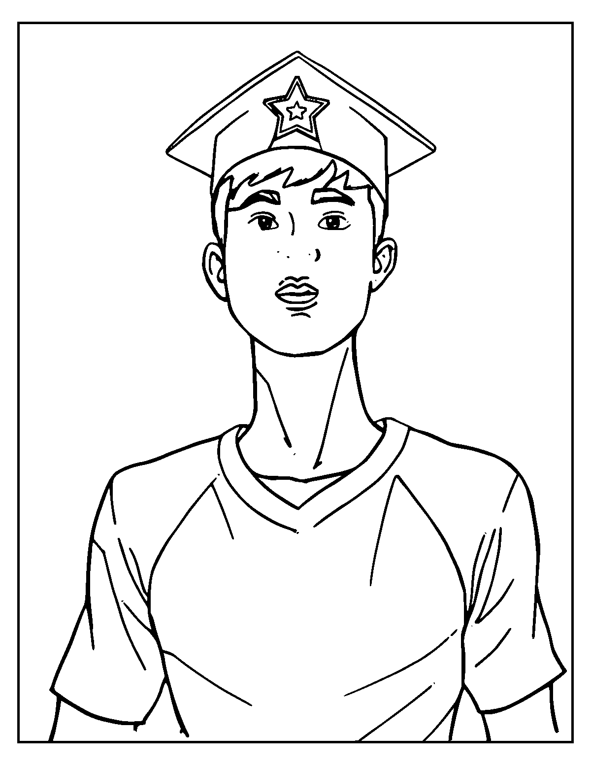 Line-art coloring page of College Athlete, medium outlines, centered
