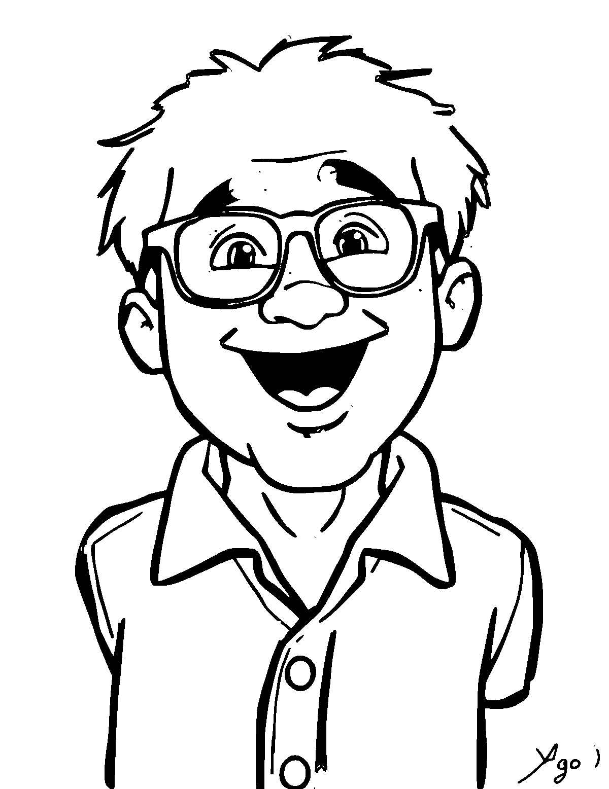 Line-art coloring page of Comedian, thick outlines, centered