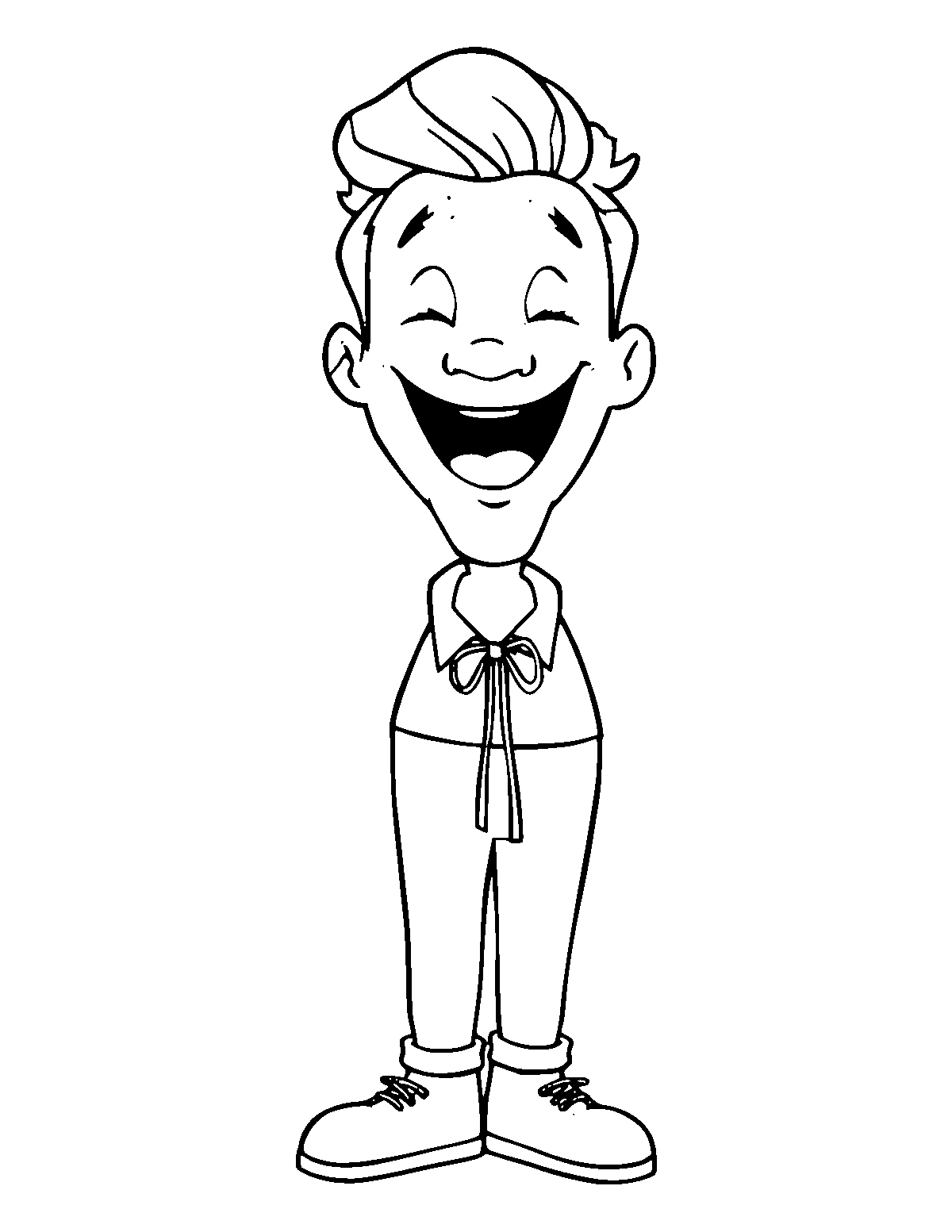 Line-art coloring page of Comedian, medium outlines, centered
