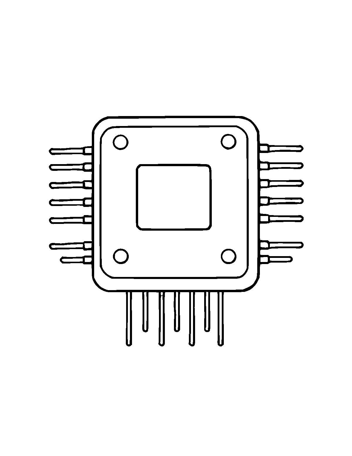 Line-art coloring page of Computer Chip, medium outlines, centered