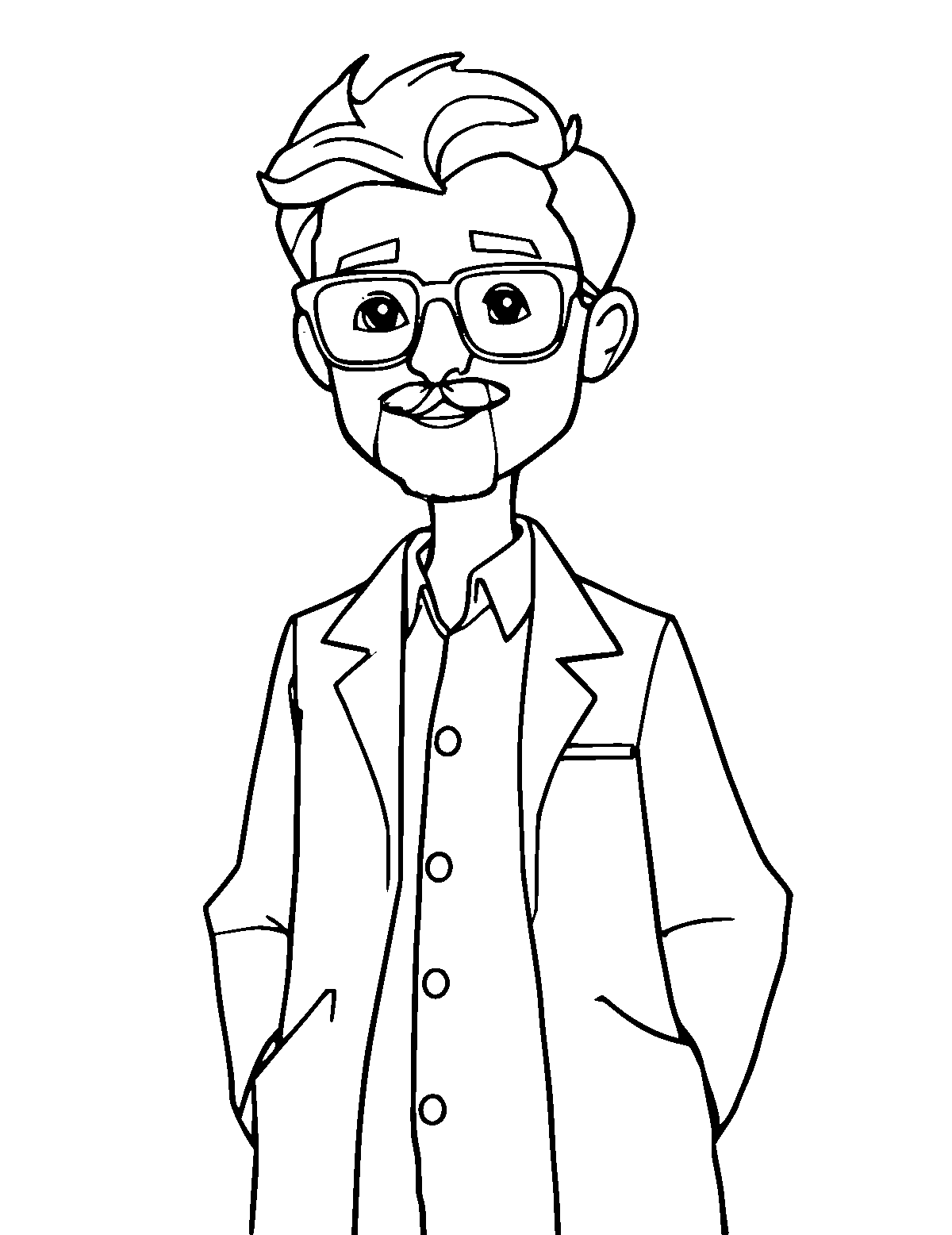 Line-art coloring page of Computer Scientist, medium outlines, centered