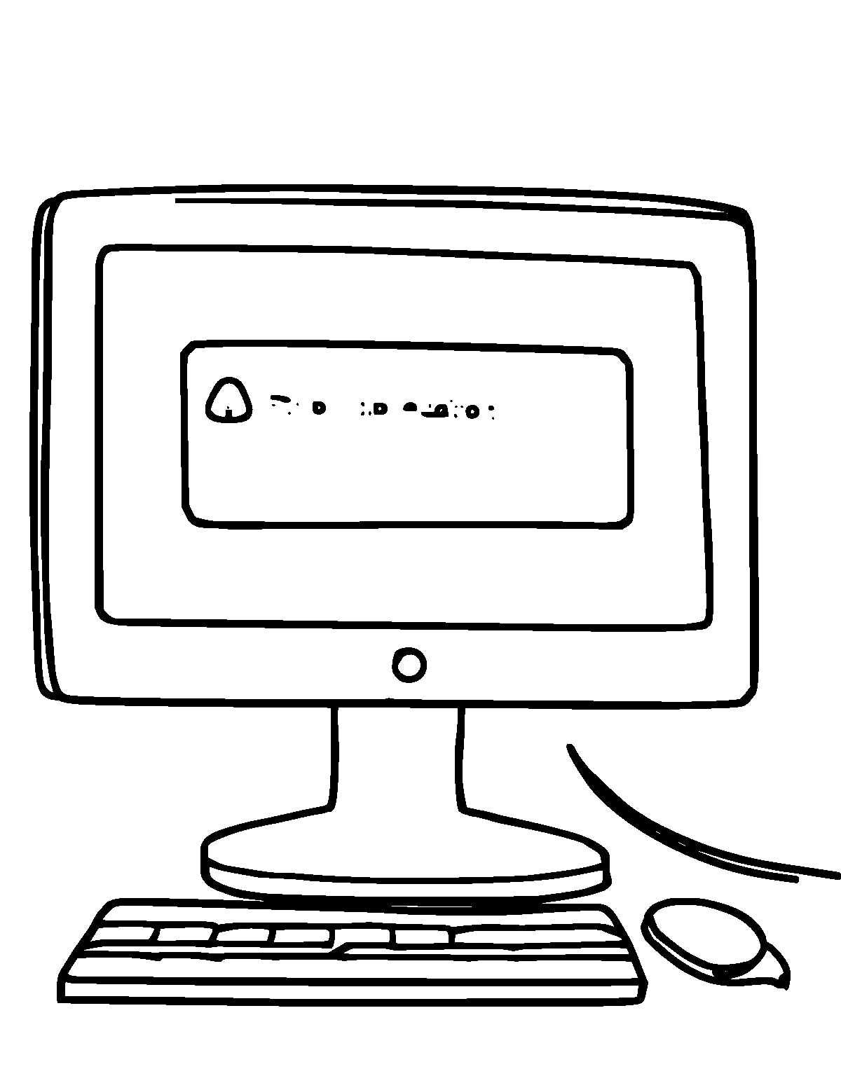 Line-art coloring page of Computer Screen With Error Message, thick outlines, centered